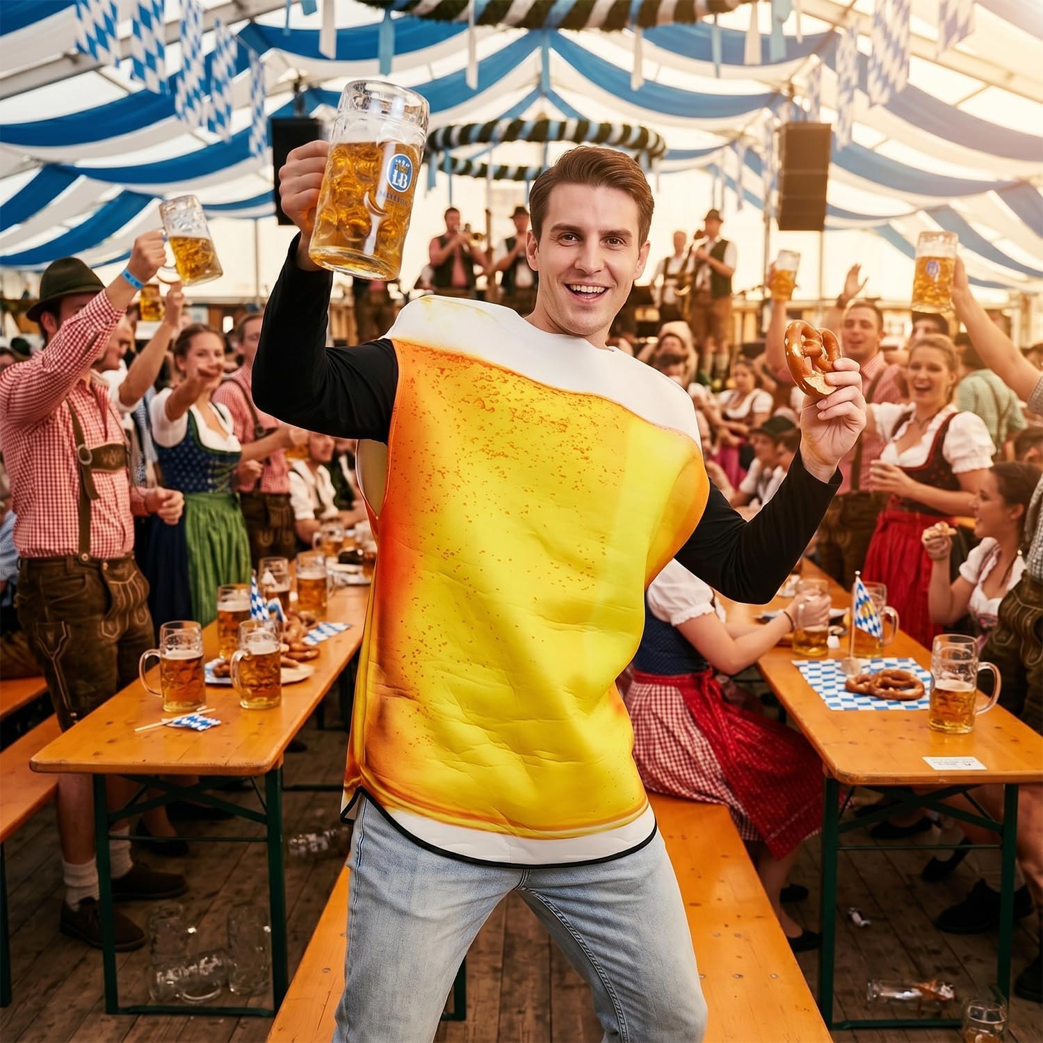 Adult Beer Mug Costume Cartoon Halloween Funny Onesie Carnival Cosplay