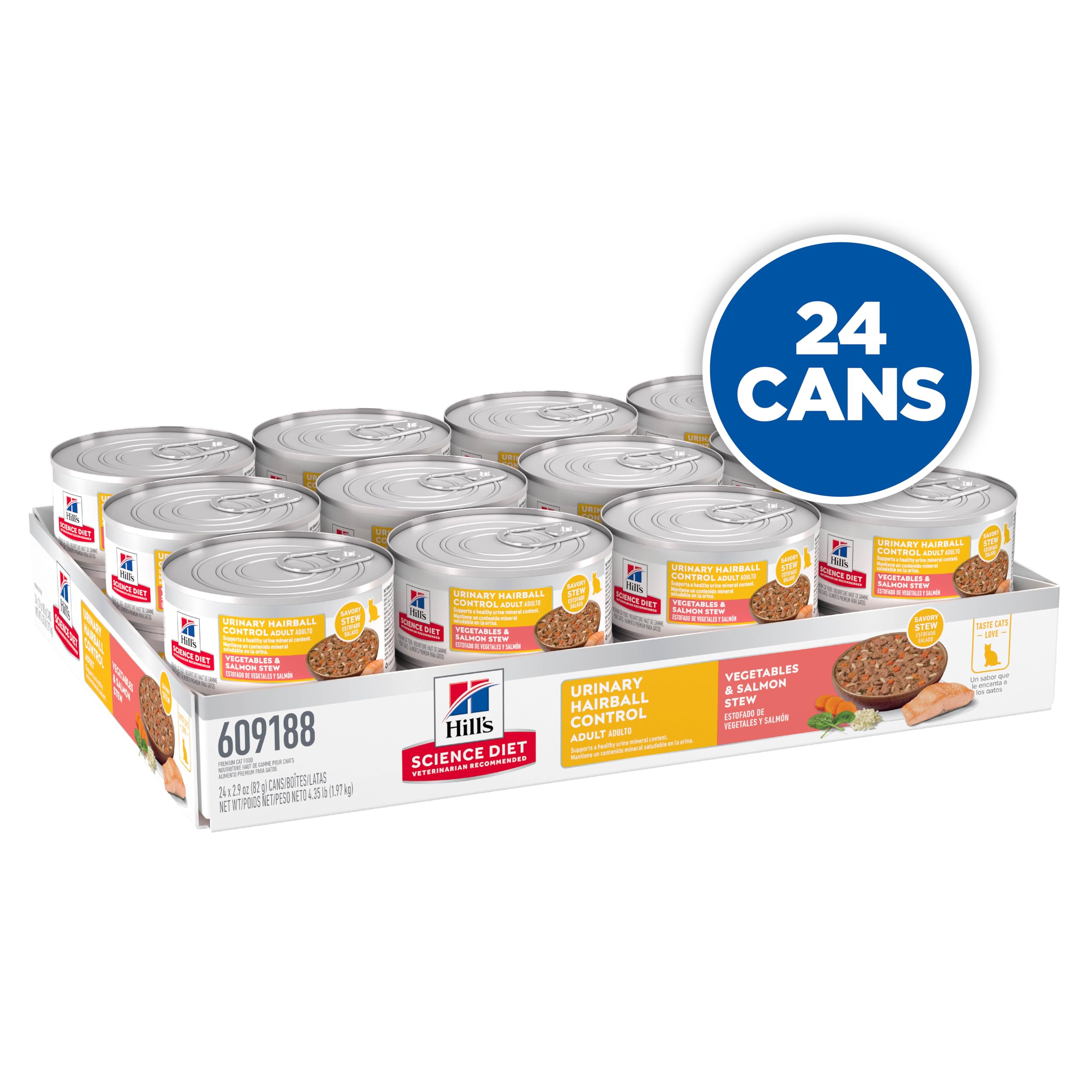 Hill's Science Diet Urinary Hairball Control, Adult 1-6, Urinacy Track Health & Hairball Control Support, Wet Cat Food, Salmon & Vegetables Stew, 2.9 oz Can, Case of 24