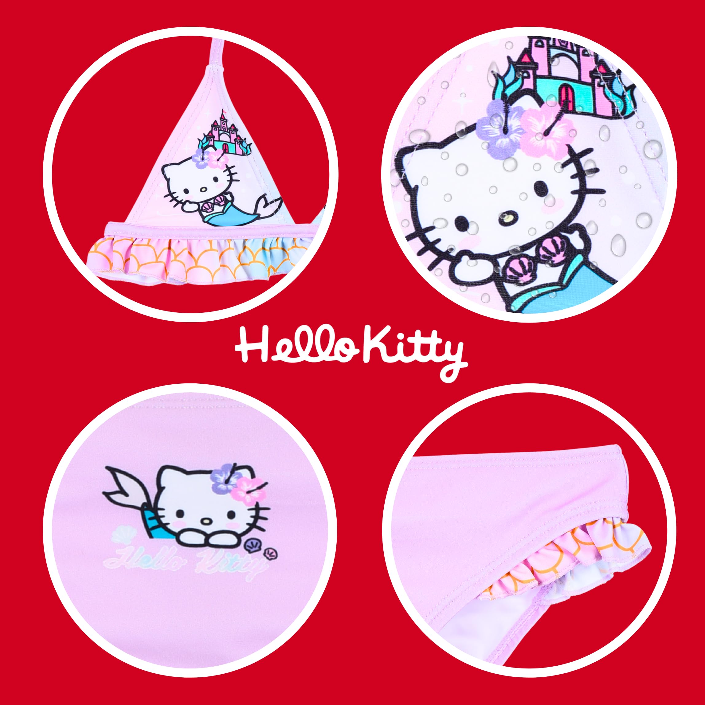 Sanrio Hello Kitty Maillot de Bain Deux Pièces pour Fille, Motif Sirène, Bikini pour Enfant, Tailles 3 à 8 Ans