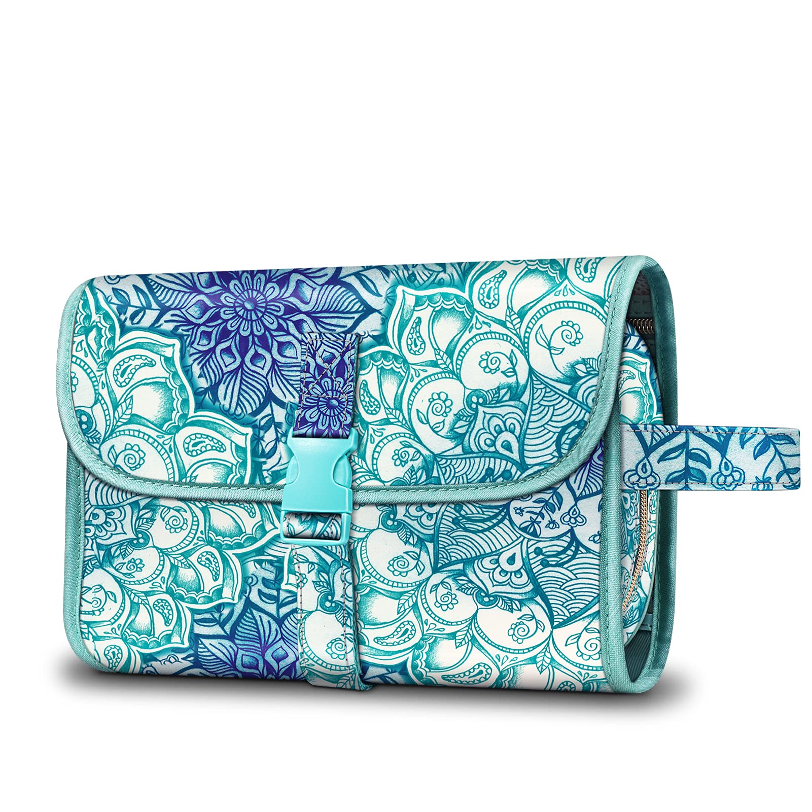 Fintie Portable Cosmetic Travel Cosmetic Bag Large Waterproof Hanging Makeup Organizer Storage Case for Women Girls, Emerald Illusion, L, Cosmetic Bag
