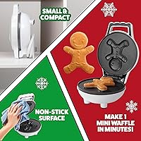 Vista 3 de Gingerbread Man Mini Waffle Maker- Make this Christmas Special for Kids w Festive 4" Waffler Iron, Electric Nonstick Breakfast Appliance for Xmas