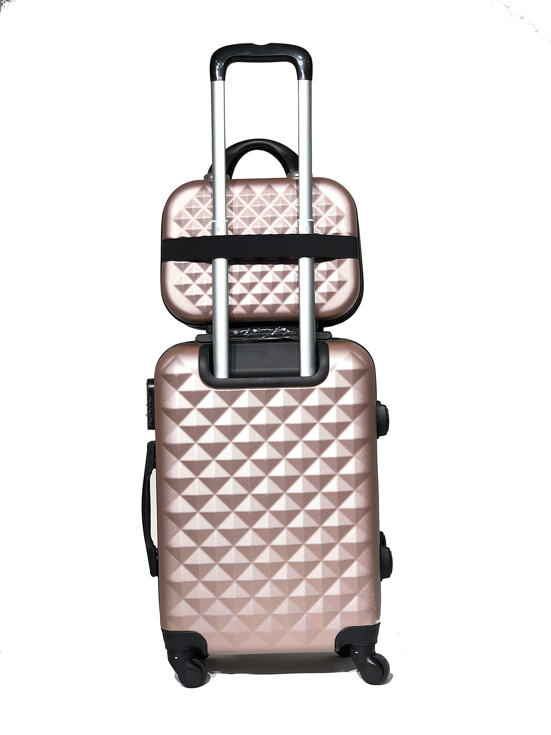 CELIMS - Set Valise 4 pièces Valise Cabine + Valise Moyenne + Valise Grande Taille + Vanity | Set Valise Rigide | Lot de Valise de Voyage | Rose Gold