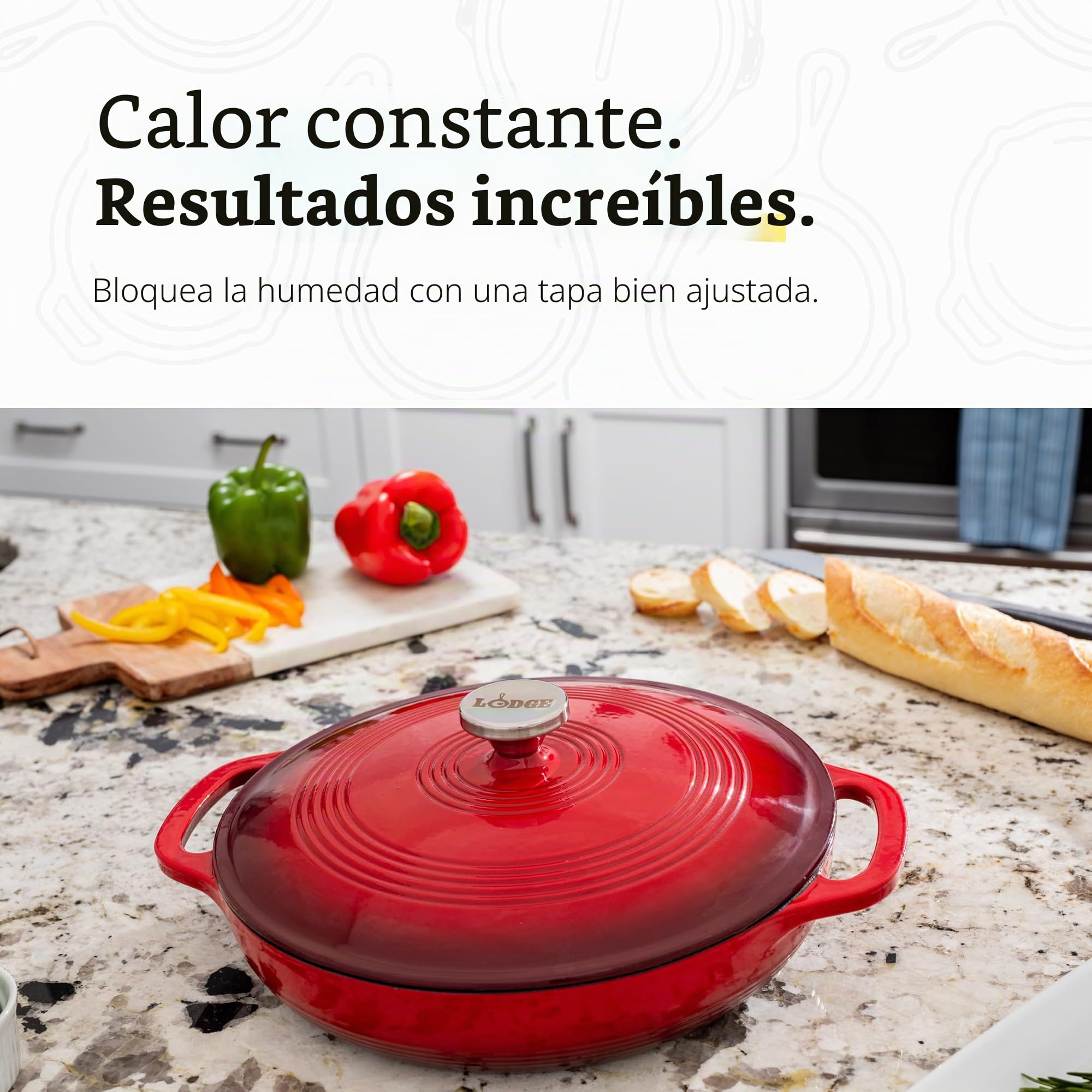 Lodge 3.41 litros/3,6 Quart Hierro Fundido/Porcelana esmaltada Cacerola, Rojo
