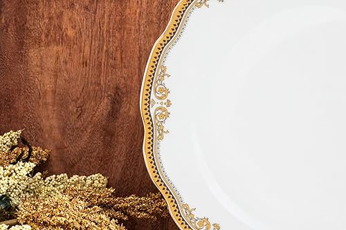 Miniatura 3 de Royalty Porcelain Juego de vajilla de 20 piezas con adorno floral dorado porcelana de hueso