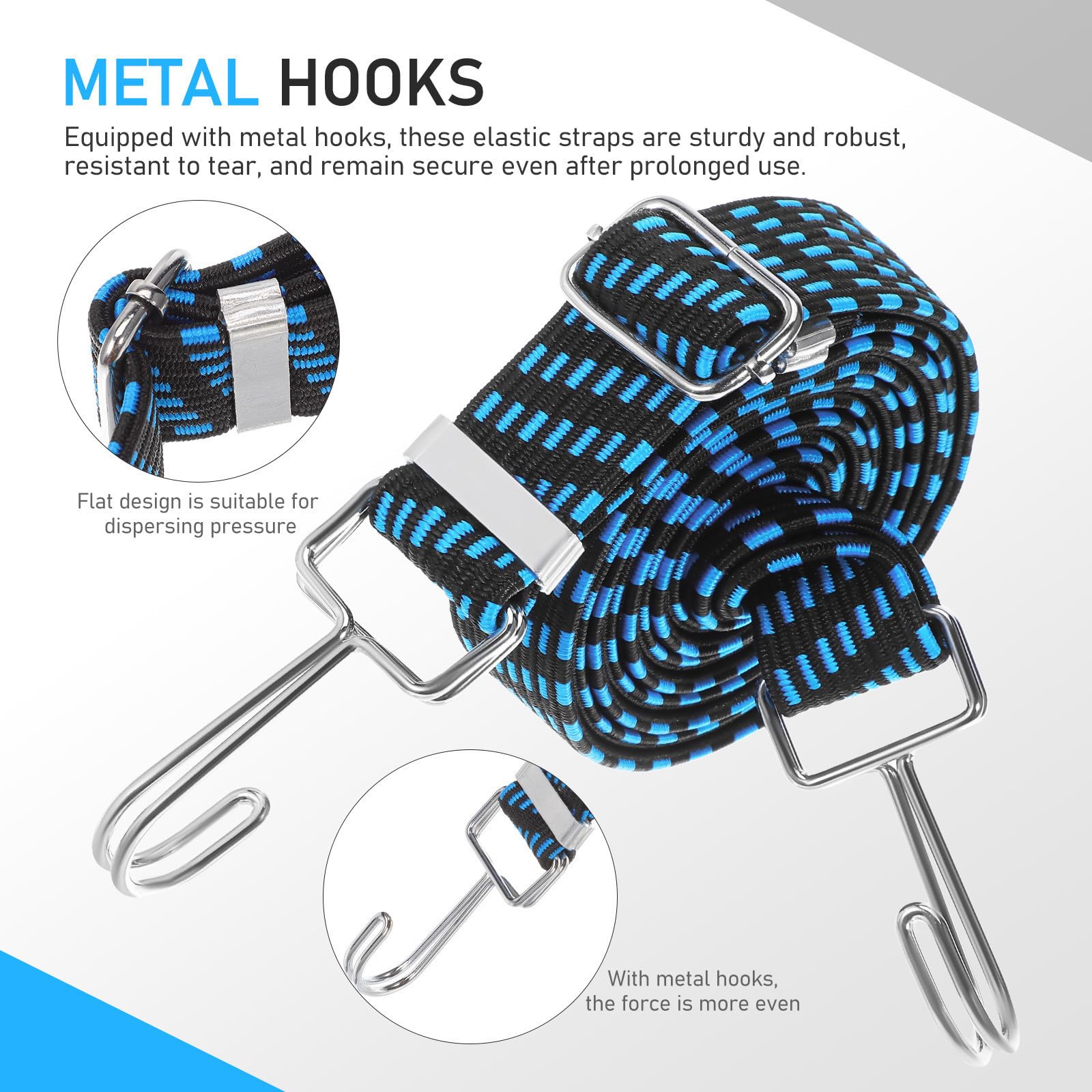 6 Pezzi Corde Elastiche con Ganci Resistenti in Lattice ad Alta Elasticità e Metallo, Regolabili 3 Metri Blu per Fissaggio Bagagli e Attrezzatura da Campeggio