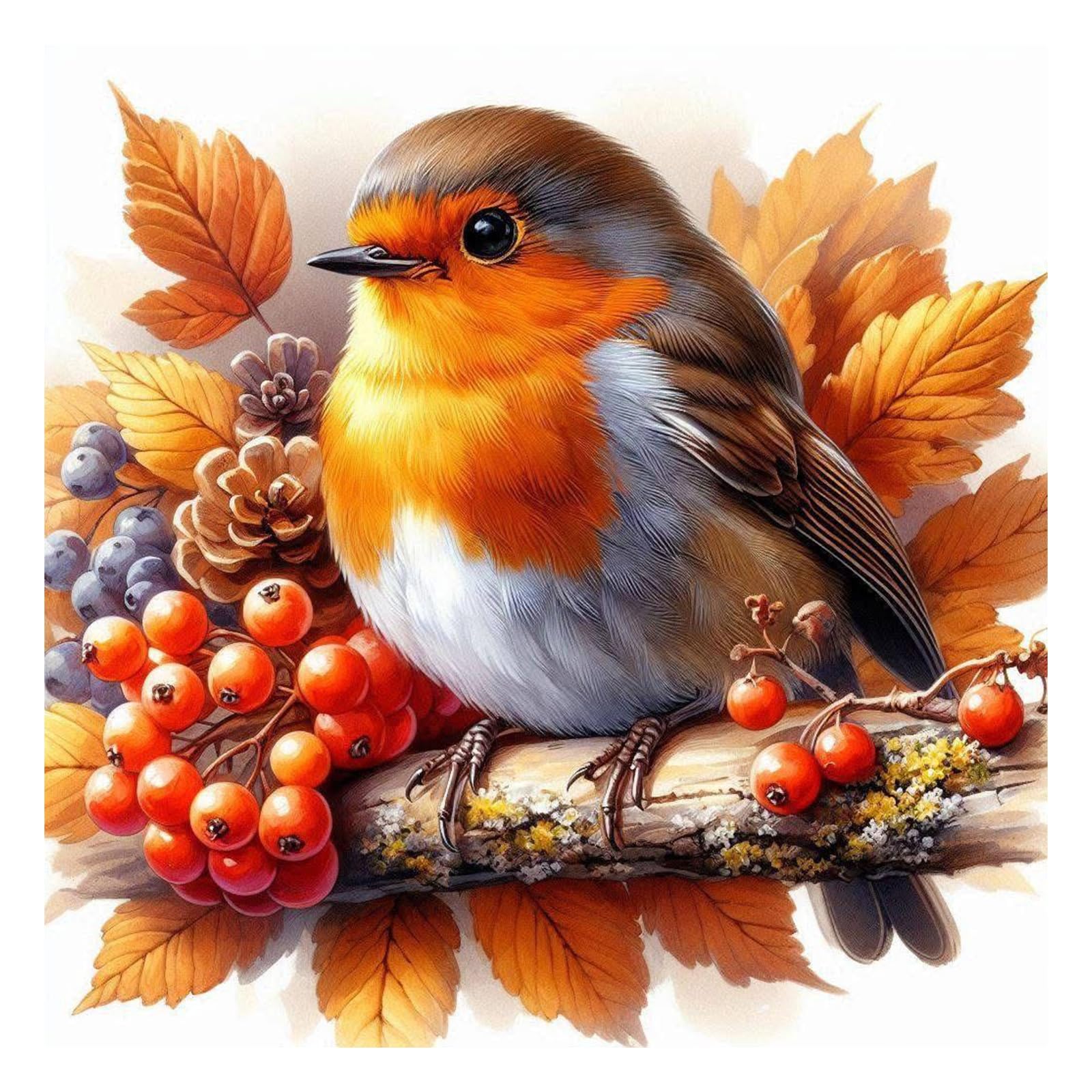 Aicomeon Bird Diamond Art Kits Adults,Robin Diamond Painting kit for Beginner,Robin 5D Round Full Drill Crystal Gem Art, Home Wall Decor Gifts,12x12 Inch