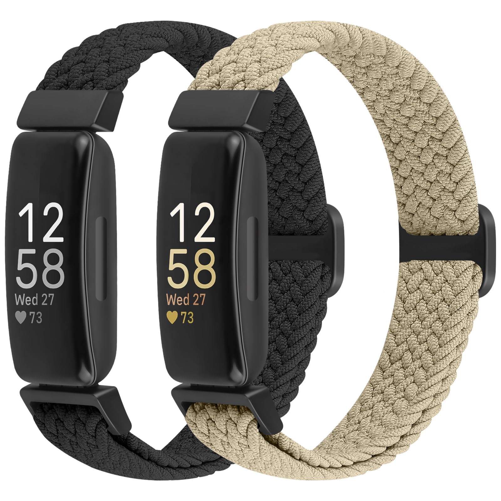 BTTNG 2 Pack Elastic Braided Straps Compatible with Fitbit Inspire 3/2/HR/Ace 3/2 Women/Men/Kids