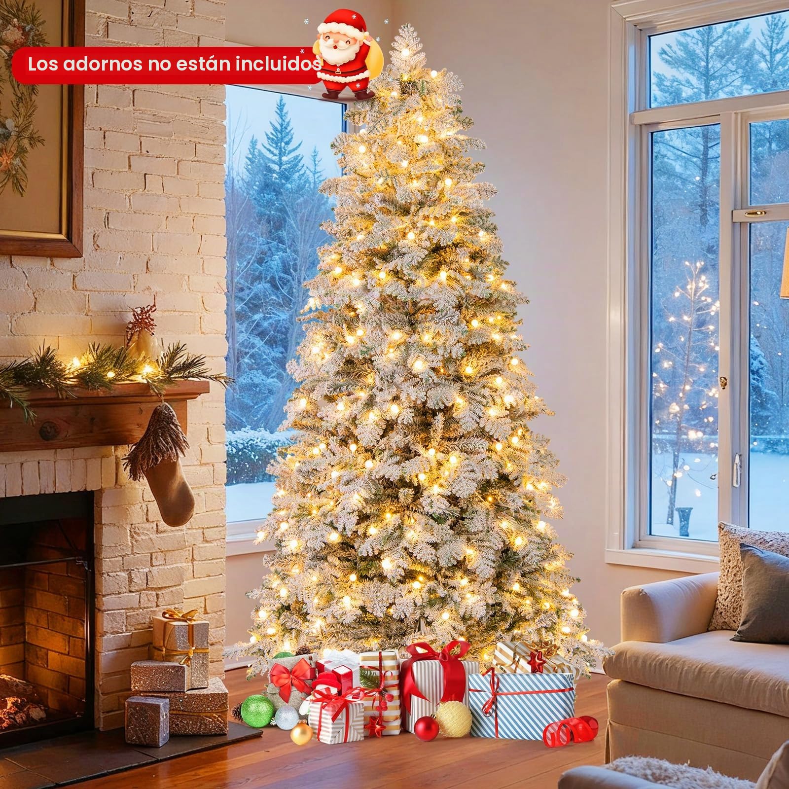 LIFEZEAL Árbol de Navidad Nevado con Luces Incorporadas (180 cm) (210 cm)