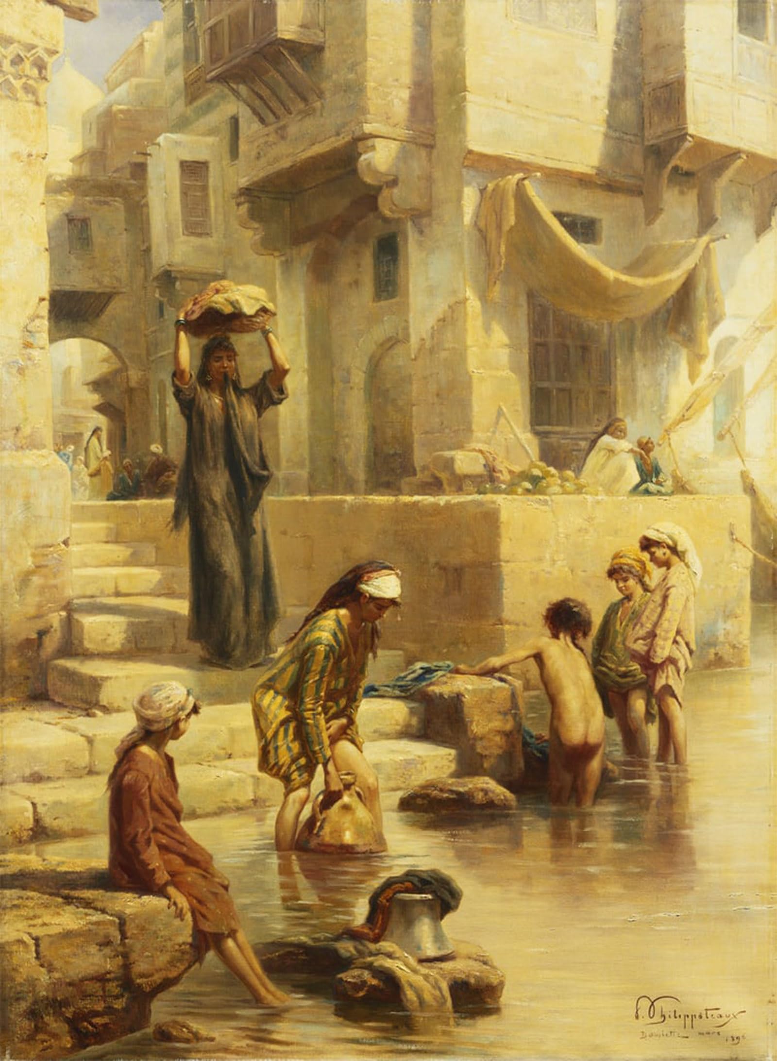 ARTXLXXBN Famous Art Print Poster Vintage Wall Art the Bathers by Paul Philippoteaux Canvas Art Poster for Home Decor 60x90cm