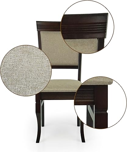 Miniatura 6 de Wickerix Juego de mesa de comedor de 3 piezas, 2 sillas tapizadas Ronda de madera maciza de estilo clásico con mesa de comedor redonda, juego de