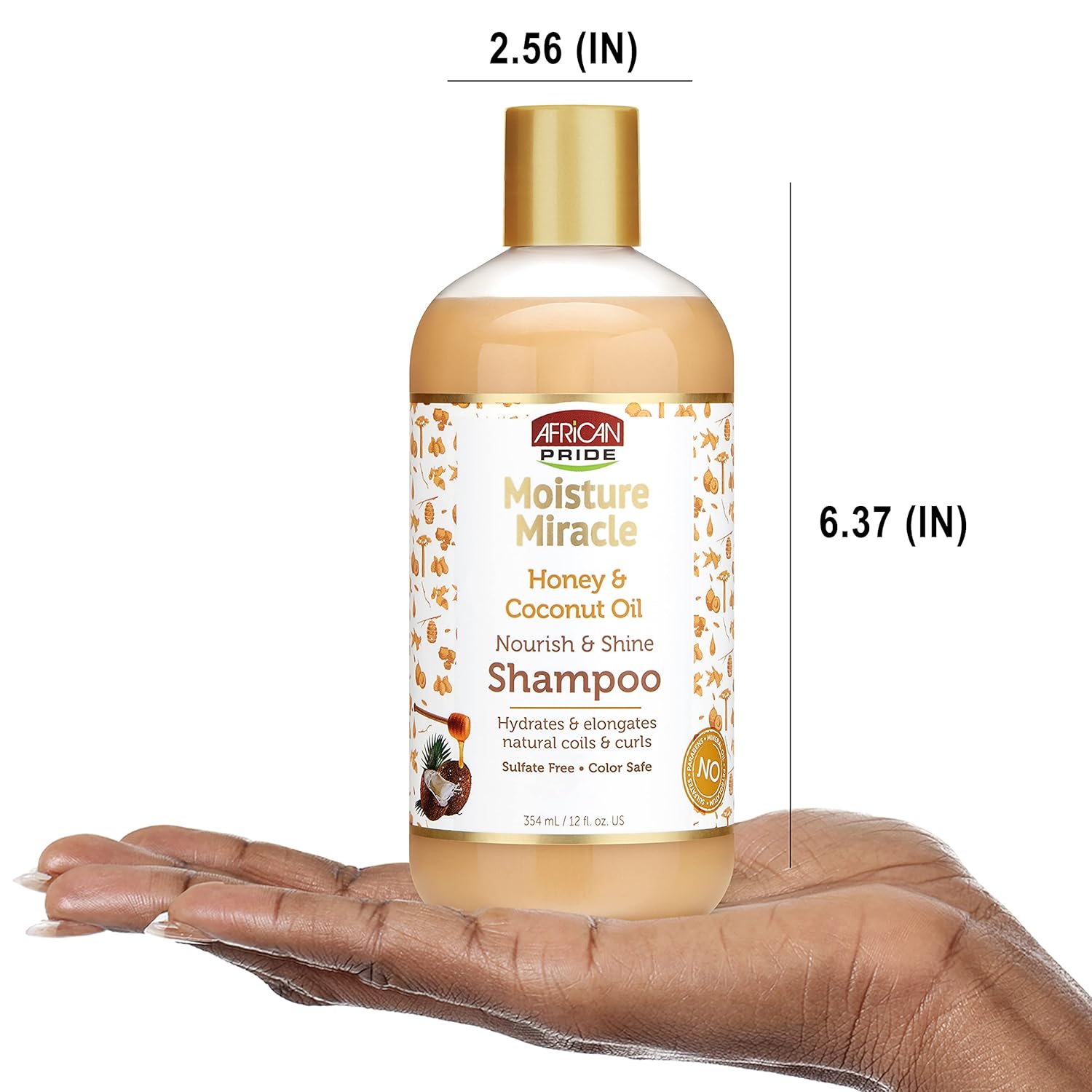 African Pride Moisture Miracle Honey & Coconut Oil Shampoo - For Natural Coils & Curls, Nourishes & Shines, Sulfate Free, Color Safe, 12 oz (3 Pack)