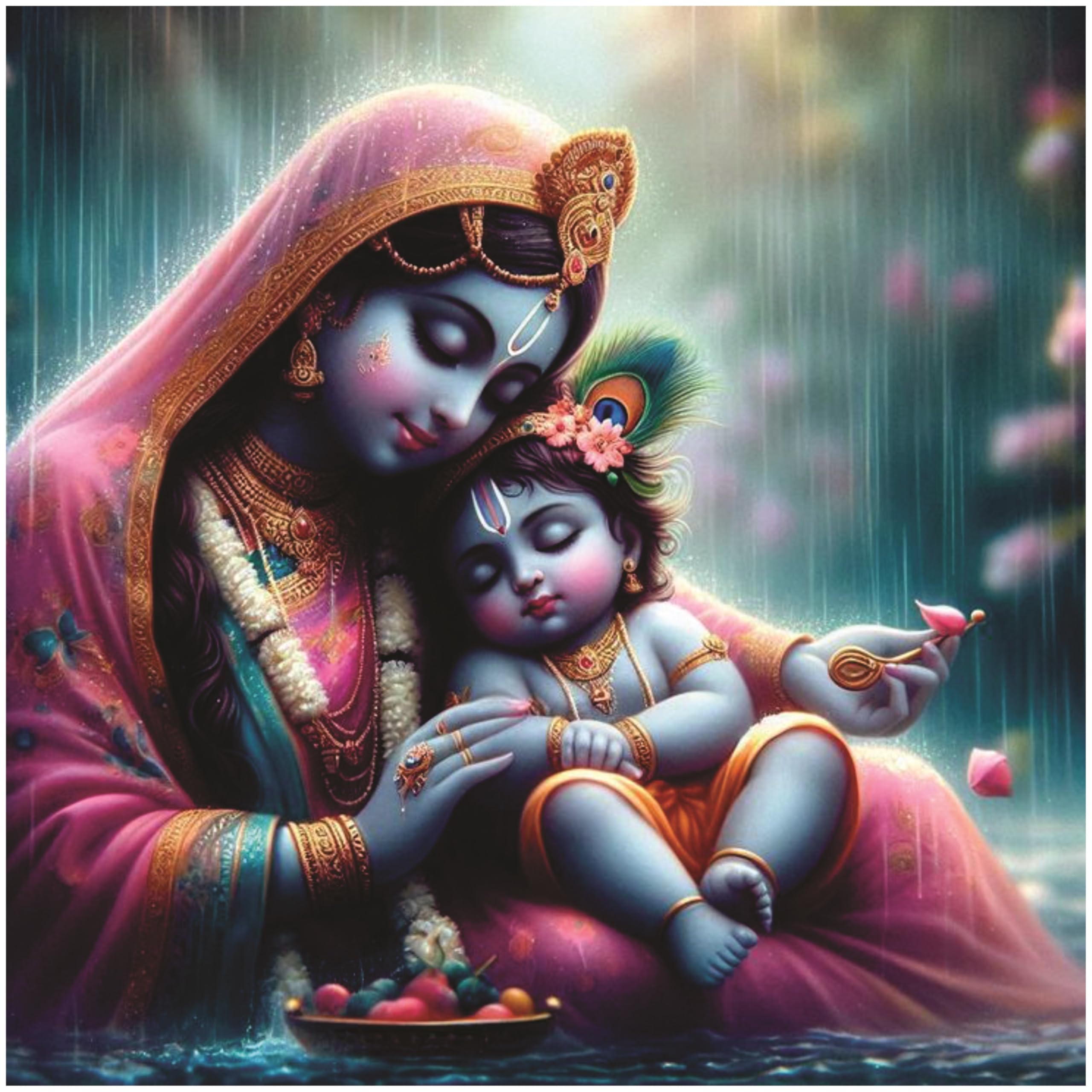 Omdecor Mahiya Yashoda Ka ladla Krishna Sleeping God Wall Poster For Pooja Room Living Room Office Size 45Cm X 45Cm