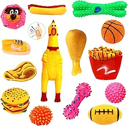 Kit 5un Brinquedo para Filhote Mordedor para cachorros Bolinha Galinha Sonoro Pet