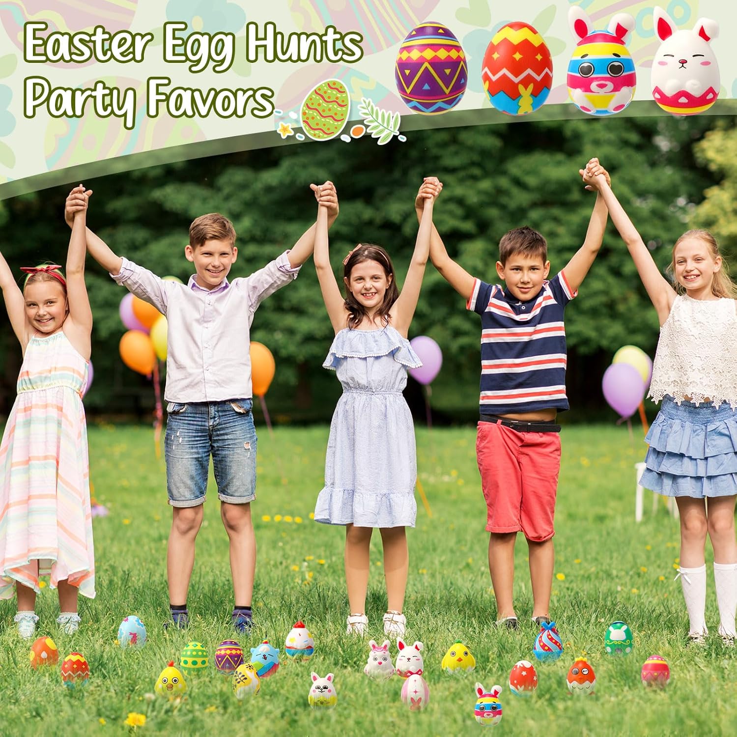 Halloscume 48 Pack Easter Stress Balls, Easter Eggs Squeeze Toys Basket Stuffers Slow Rising Stress Squeeze Toys for Kids Party Favor, Classroom Rewards