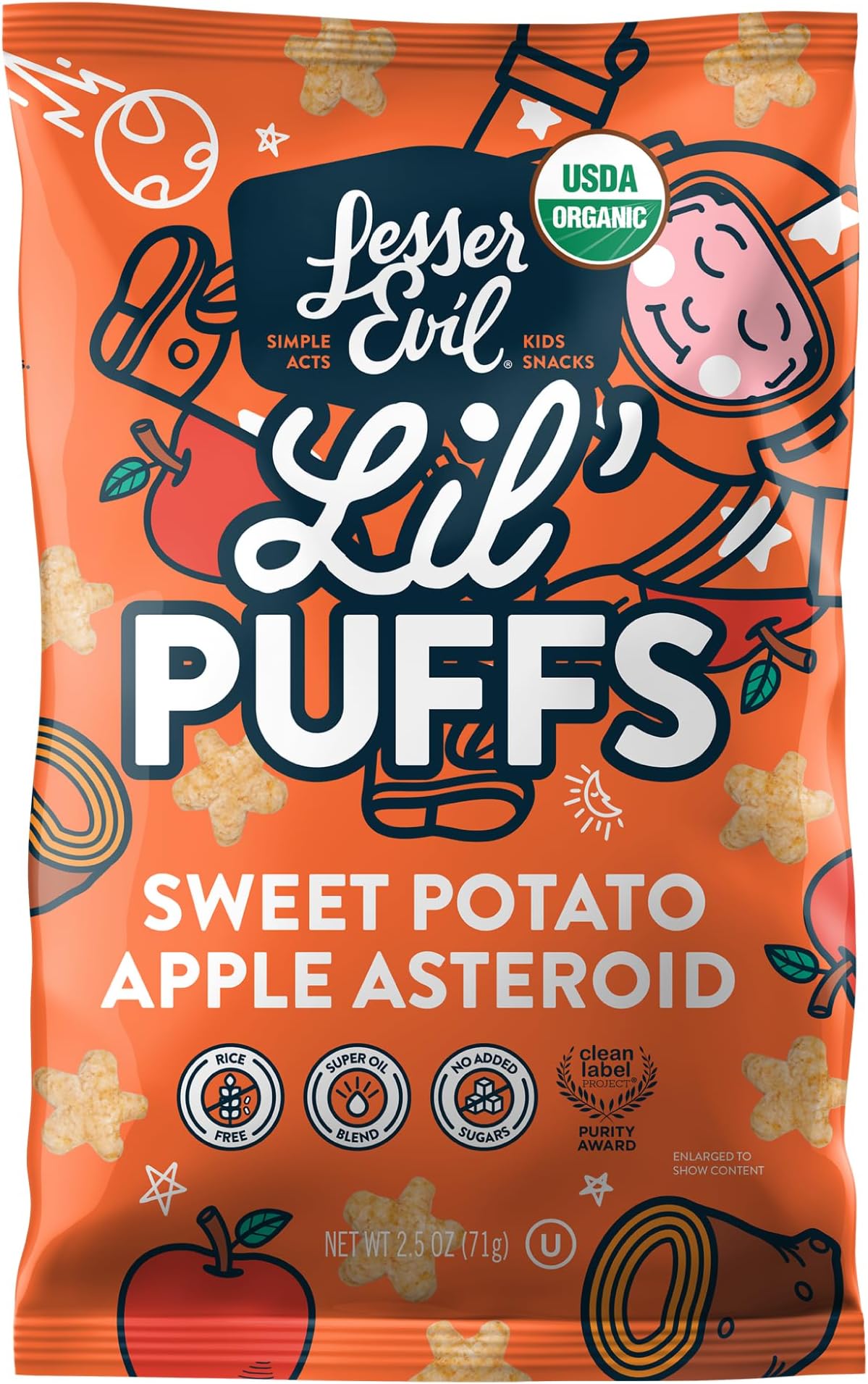 LesserEvil Organic Sweet Potato Apple Lil' Puffs, 2.5 OZ