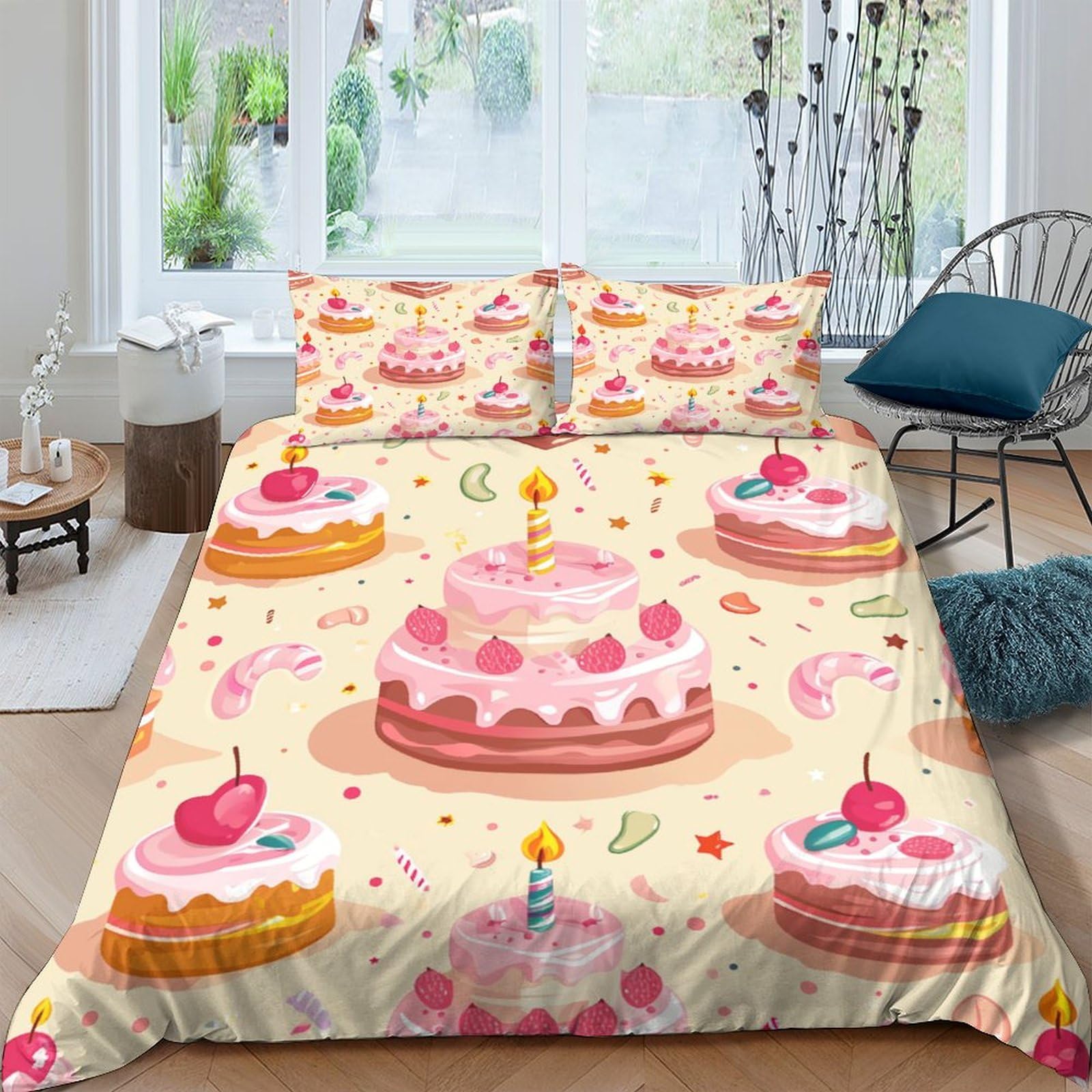 Housse de couette gâteau 200x200 parure lit 3D microfibres