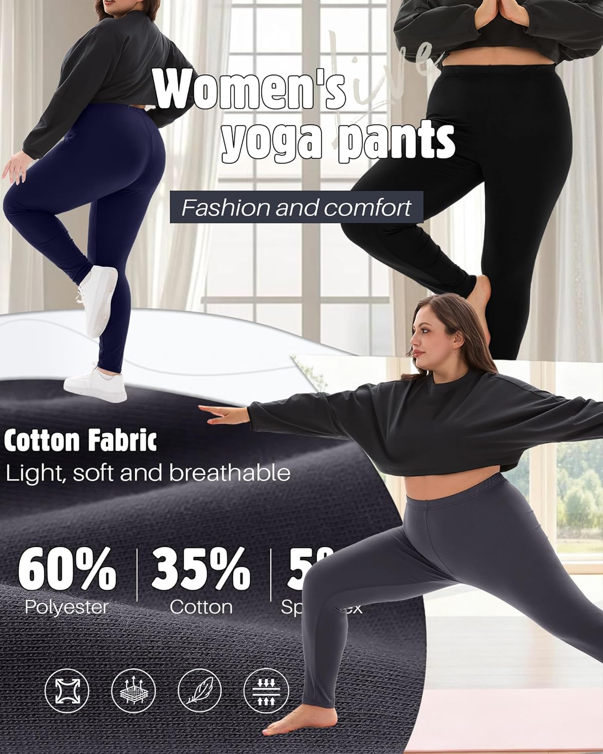 Evervibe 3 Pack Women's Plus Size Leggings High Waisted Stretchy Yoga Pants Workout Running Soft Leggings