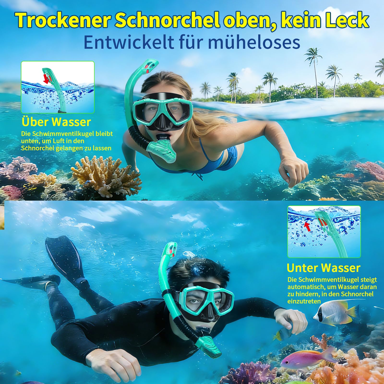 Attrezzatura da snorkeling intercambiabile per adulti e adolescenti con miopia, maschera subacquea anti-appannamento per snorkeling miopi e completamente asciutti in silicone per immersioni