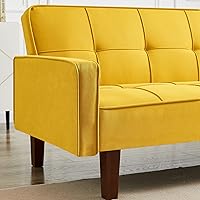 Vista 4 de Sofá cama moderno y simple, respaldo ajustable, sofá funcional con diseño de cuadrícula clásica, sofá de tres asientos, marco de madera, adecuado