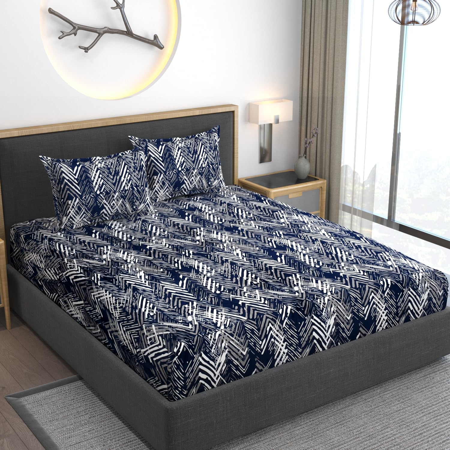 AMEYAA Elastic Fitted Flannel Warm Bedsheet for Winter Double Bed King Size Velvet Warm Bedsheets 78 x 72 Inch with 2 Pillow Covers 20 x 30 inch, Blue Line (B0DFD2HL6B) Amazon Price History, Amazon Price Tracker