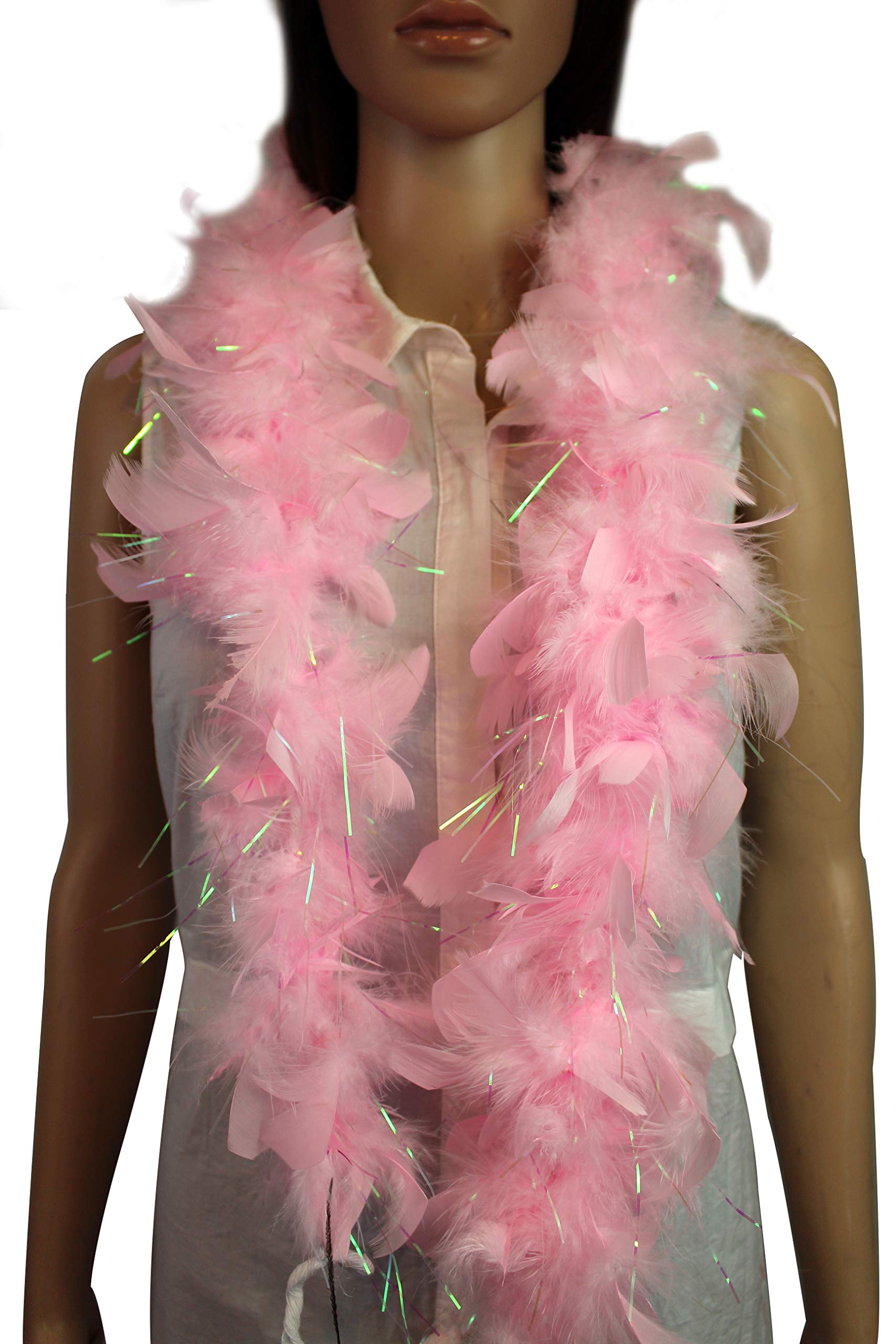 Flydreamfeathers Feather Boa 25 Gram, 4 Feet Long Chandelle Feather Boa, Great for Party, Halloween Costume, Christmas Tree, Decoration (Baby pink w/