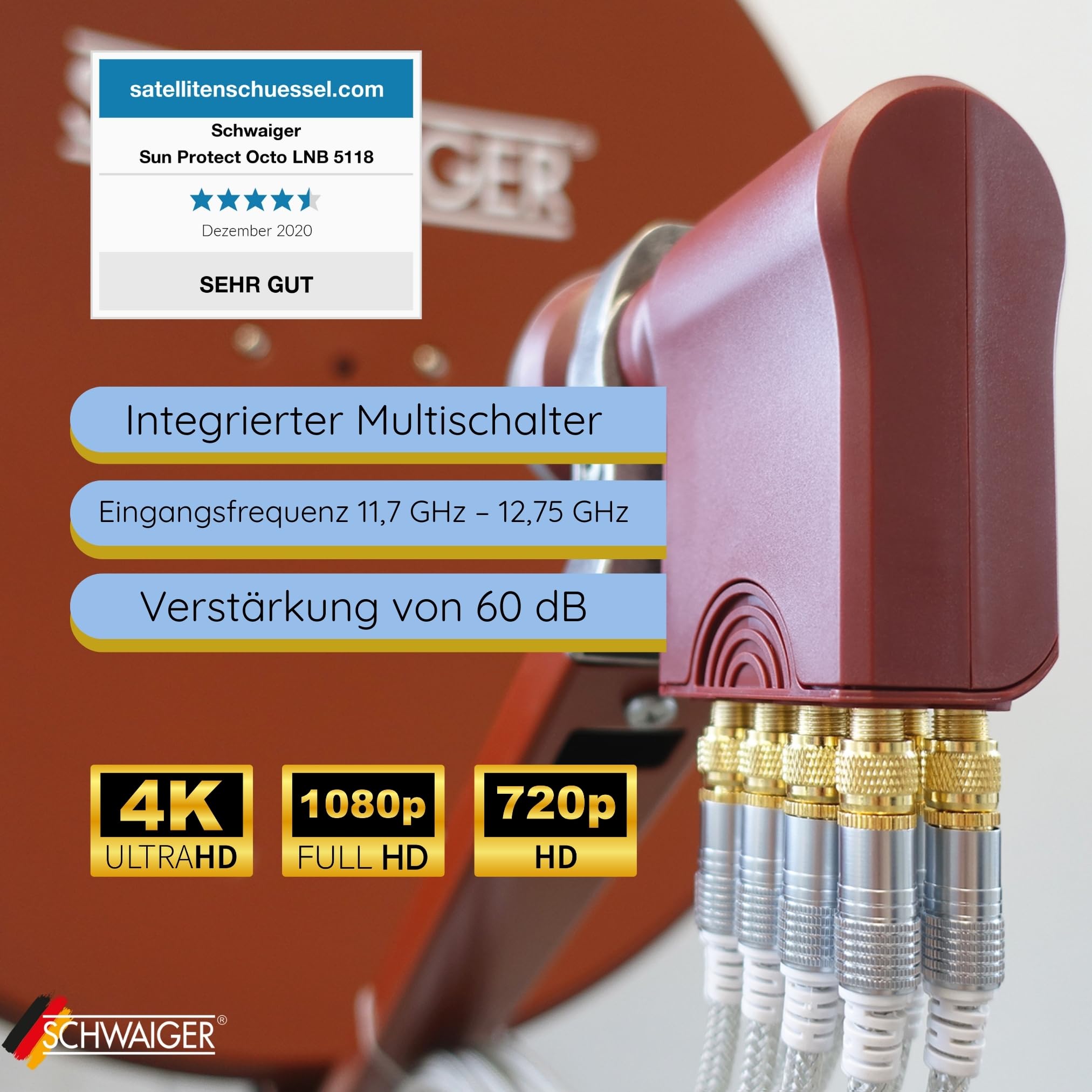 SCHWAIGER 717419 Octo LNB Low Noise Blockconverter Sun Protect Tapa LNB Digital Resistente al Calor Accesorios para Antenas parabólicas conexión Directa protección contra la Intemperie