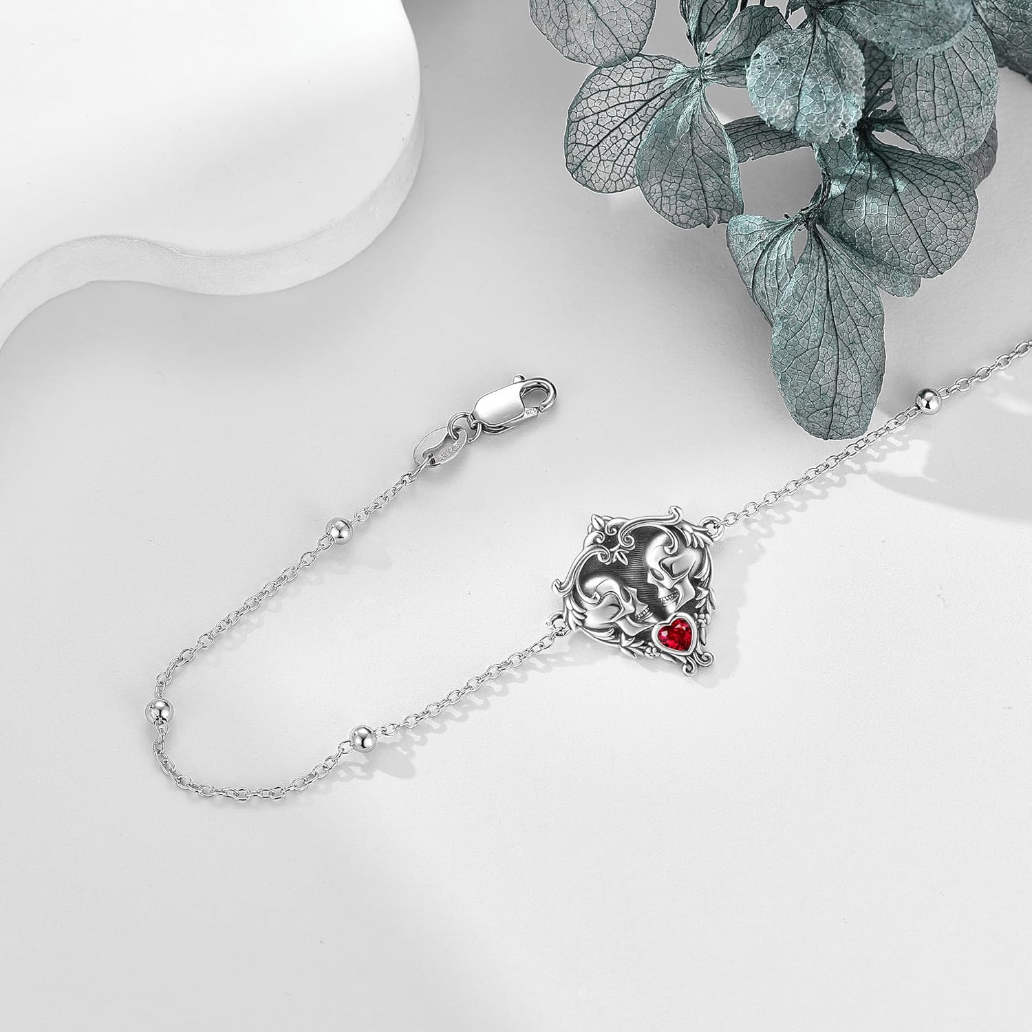 MONGAS Goth Bracelet Sterling Silver Heart Skeleton/Skull/Snake Bracelet Skeleton/Skull/Snake Jewelry for Women - Image 5