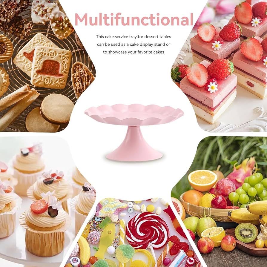 ミントグリーンのケーキスタンド　フリル　ドット　ディスプレイ Amazon｜ピンクケーキスタンド、フリルトリムメタルラウンド