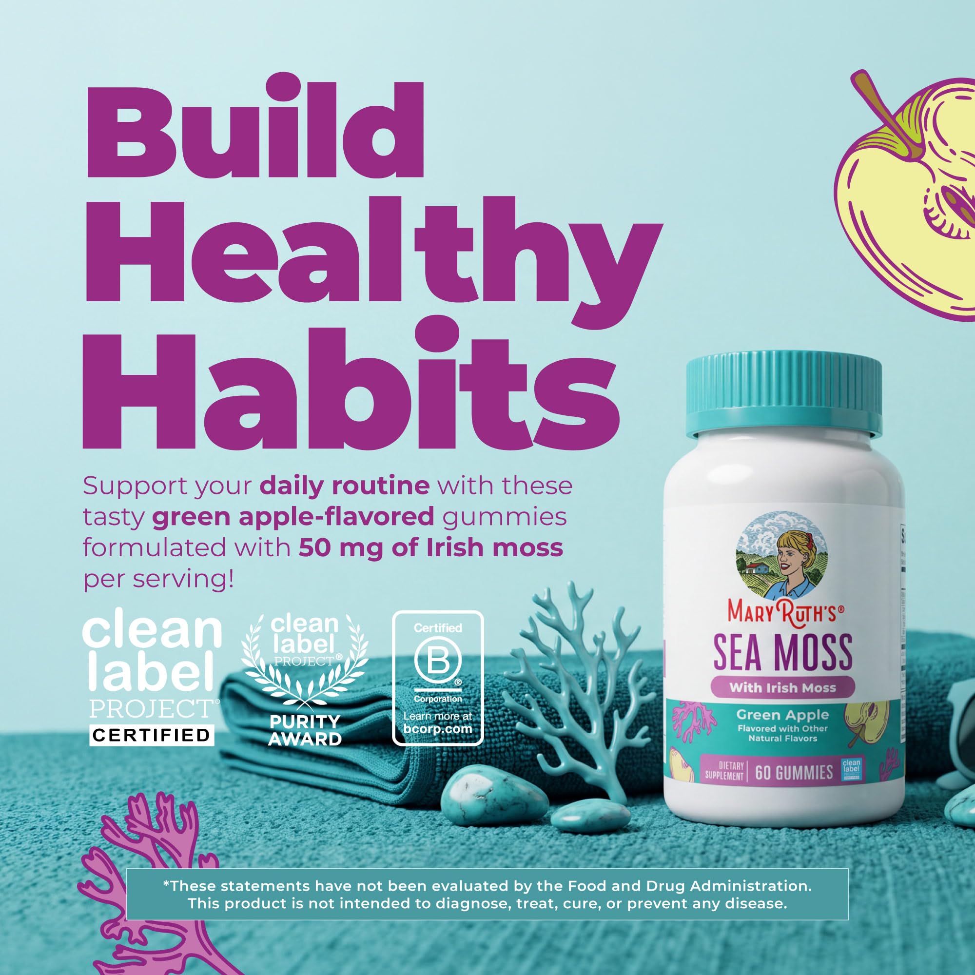 MARYRUTH'S Sea Moss Gummies, Sugar Free Made with Irish Sea Moss, 60 Count — Amazon image 2