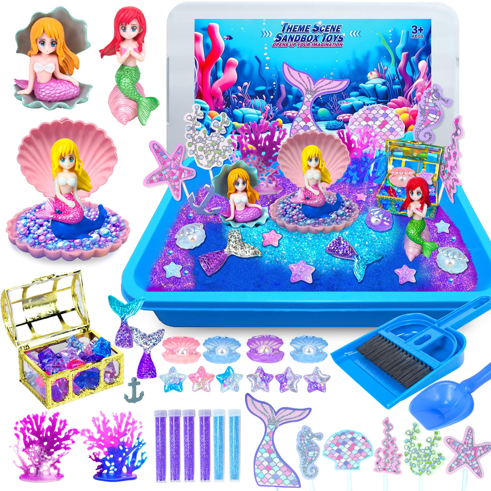 Amazon.com: Hymaz Mermaid Sensory Bin, Play Sand Art Kit with 2.2