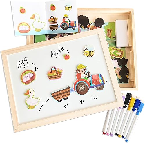 Miniatura 10 de Juguetes educativos de madera para niños, caballete magnético, doble cara, borrado en seco, rompecabezas para niños y niñas