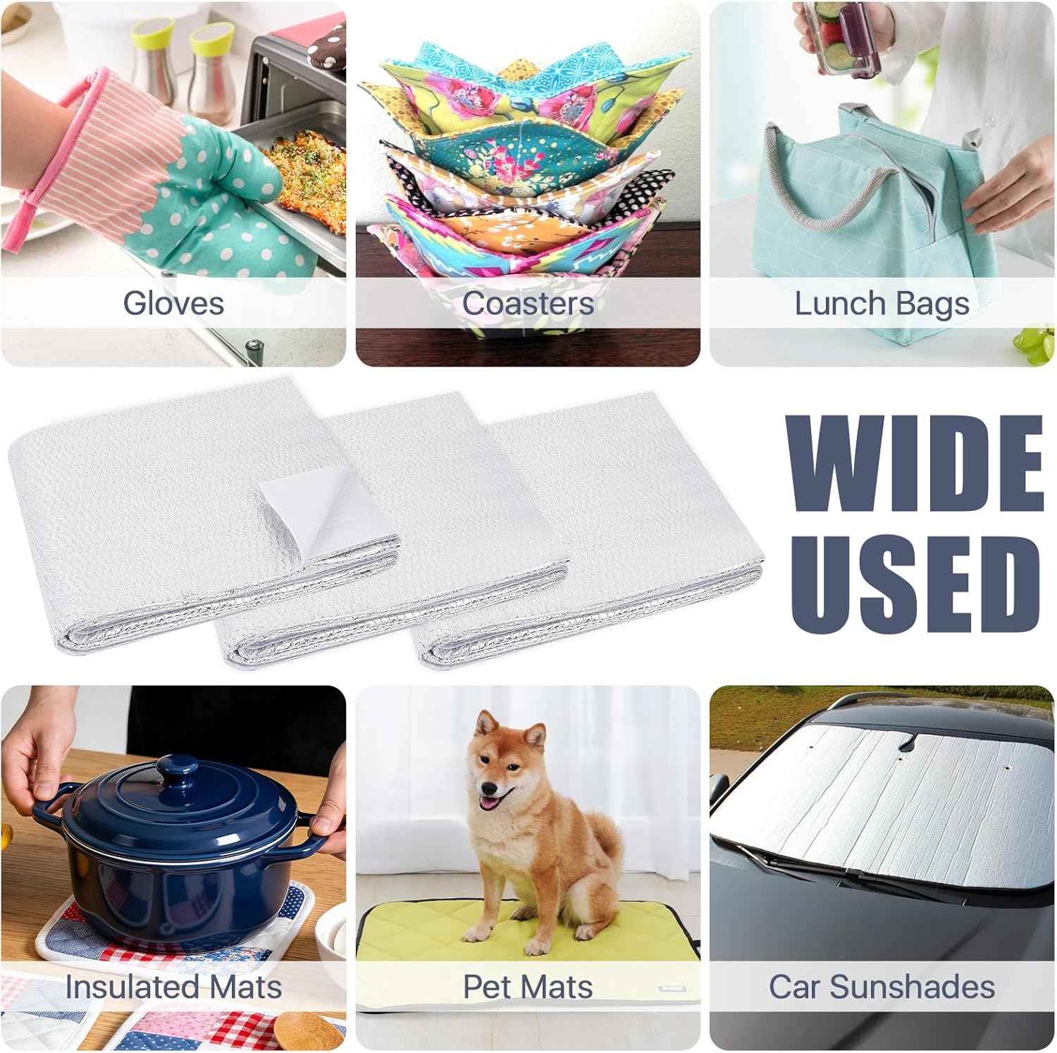 Lainballow 3 Pcs 36x45 Inch Heat Resistant Batting for Potholders, Insulating Thermal Lining Batting for Sewing, Soft Heat Reflective Fabric Quilting Fabric for Sewing Crafts Pot Holder Arts Place Mat