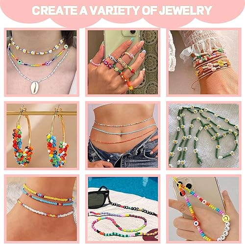 Miniatura 5 de Juego de 64800 cuentas de semillas de vidrio para hacer joyas, 144 colores de 0.079 pulgadas, cuentas de semillas pequeñas con accesorios para
