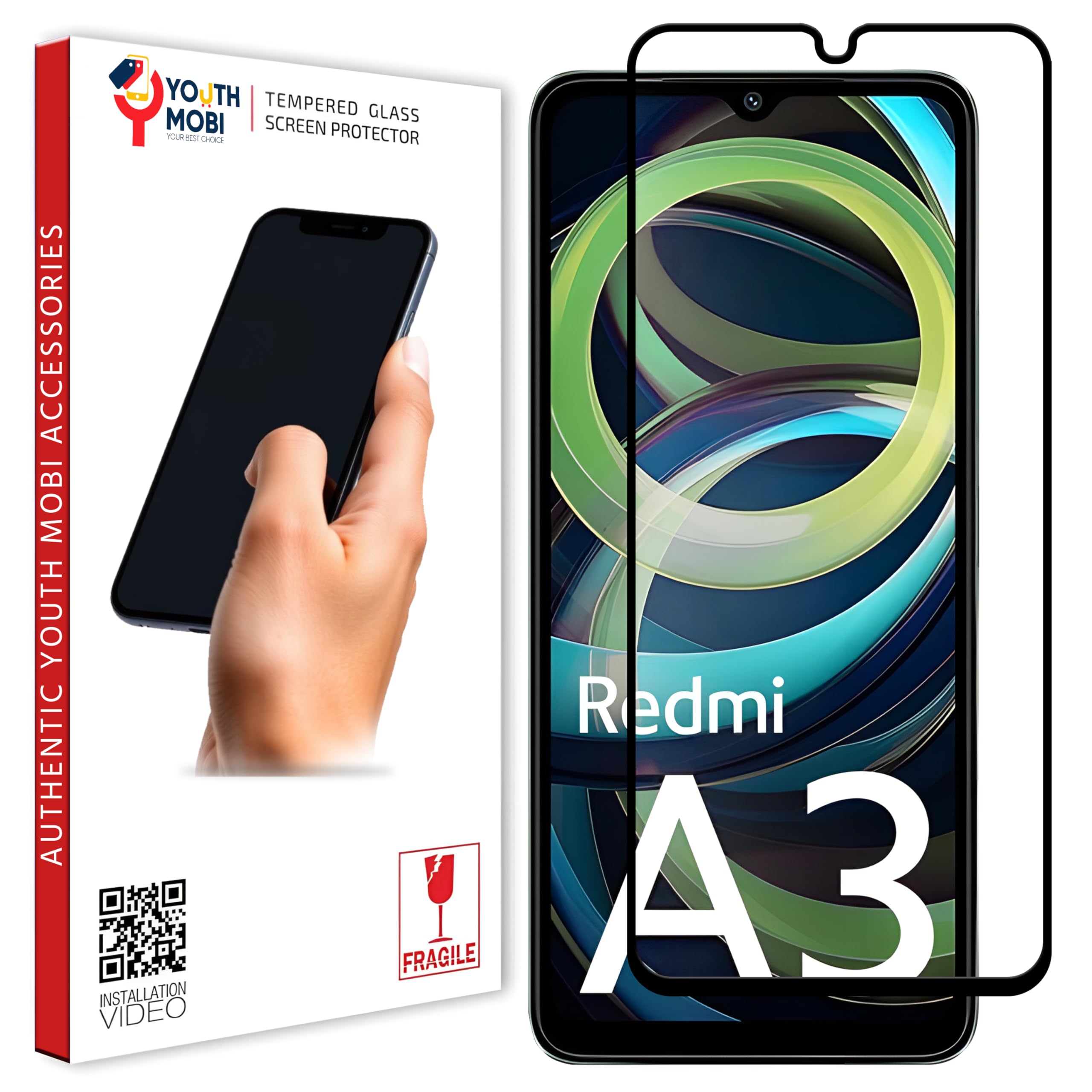 Edge to Edge Tempered Glass for Redmi 12C, Redmi A3, Poco C55, Redmi 10 Power, Redmi 10C (6.7 inch) with Easy Self Installation Kit | Black-image-48