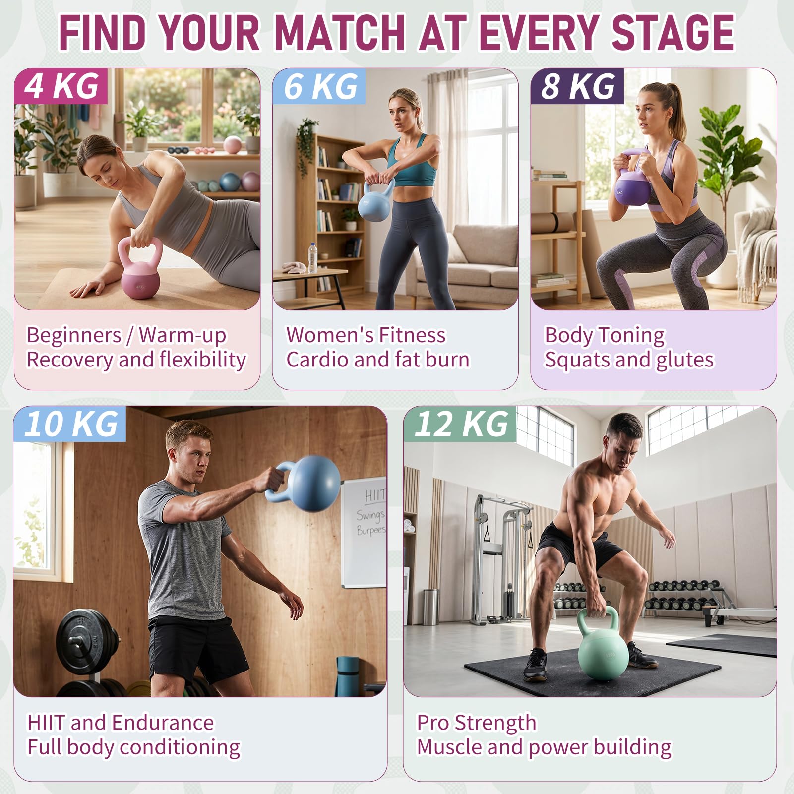 Soft Kettlebell 4-12kg - Bodenschonend und Leise, Eisensand-Kugelhantel mit ergonomischem Griff für Training zu Hause, Krafttraining - ideal für Damen und Herren