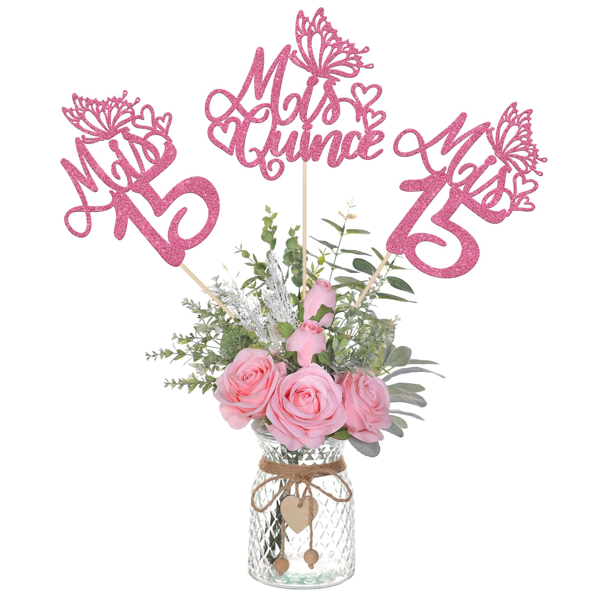12 PCS Mis 15 Centerpiece Sticks Glitter Happy 15th Birthday Centerpieces Mis Quince 15 Fabulous Floral Decorations for Cheers to 15 Years Birthday