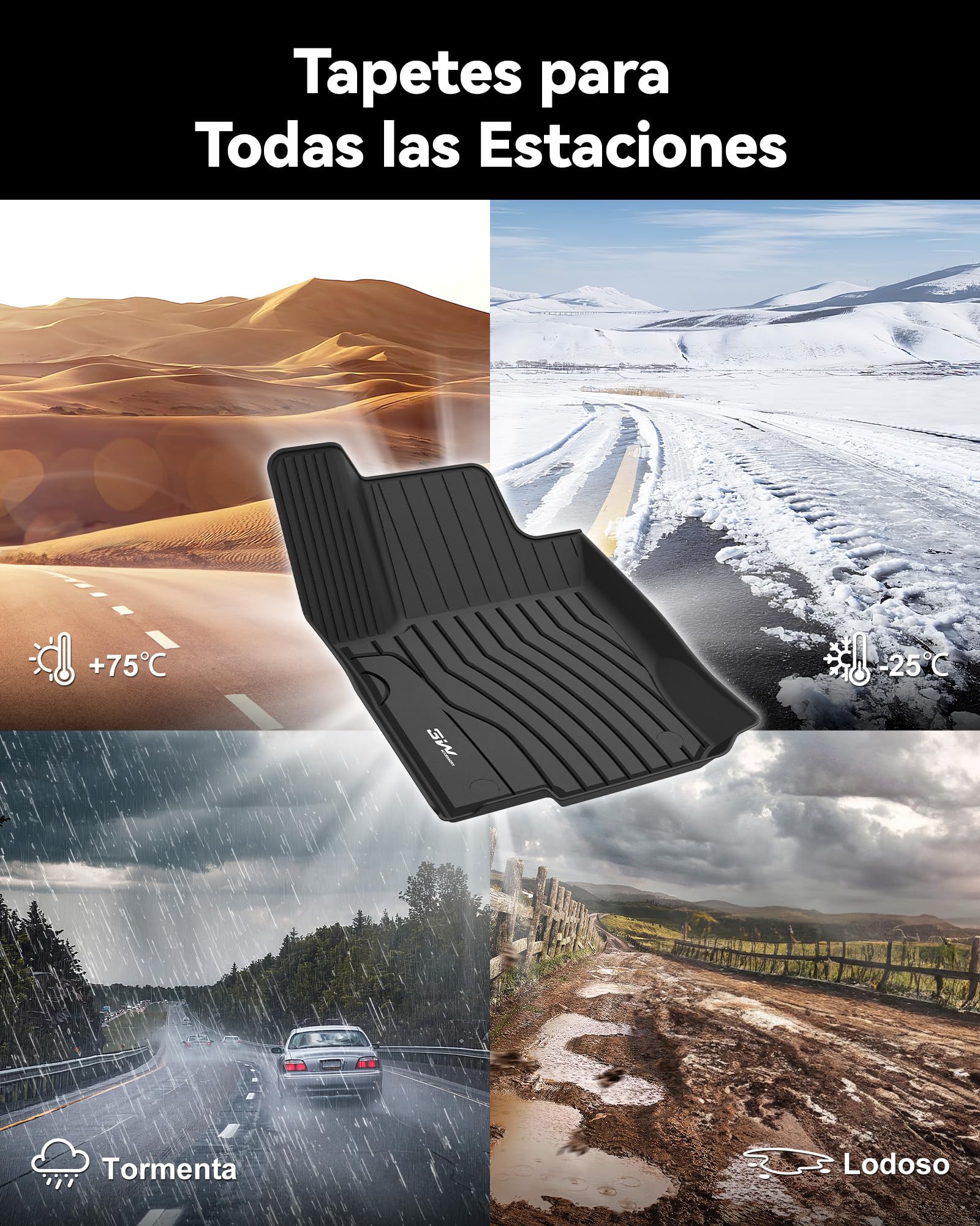 3W Alfombrillas de Coche Compatible con Mercedes Benz GLE W166 2016-2019, TPE Alfombrillas para Todo Tipo de Clima para Benz GLE la 1ª y 2ª Fila Juego Completo, Accesorios, Negro (No para Coupé)