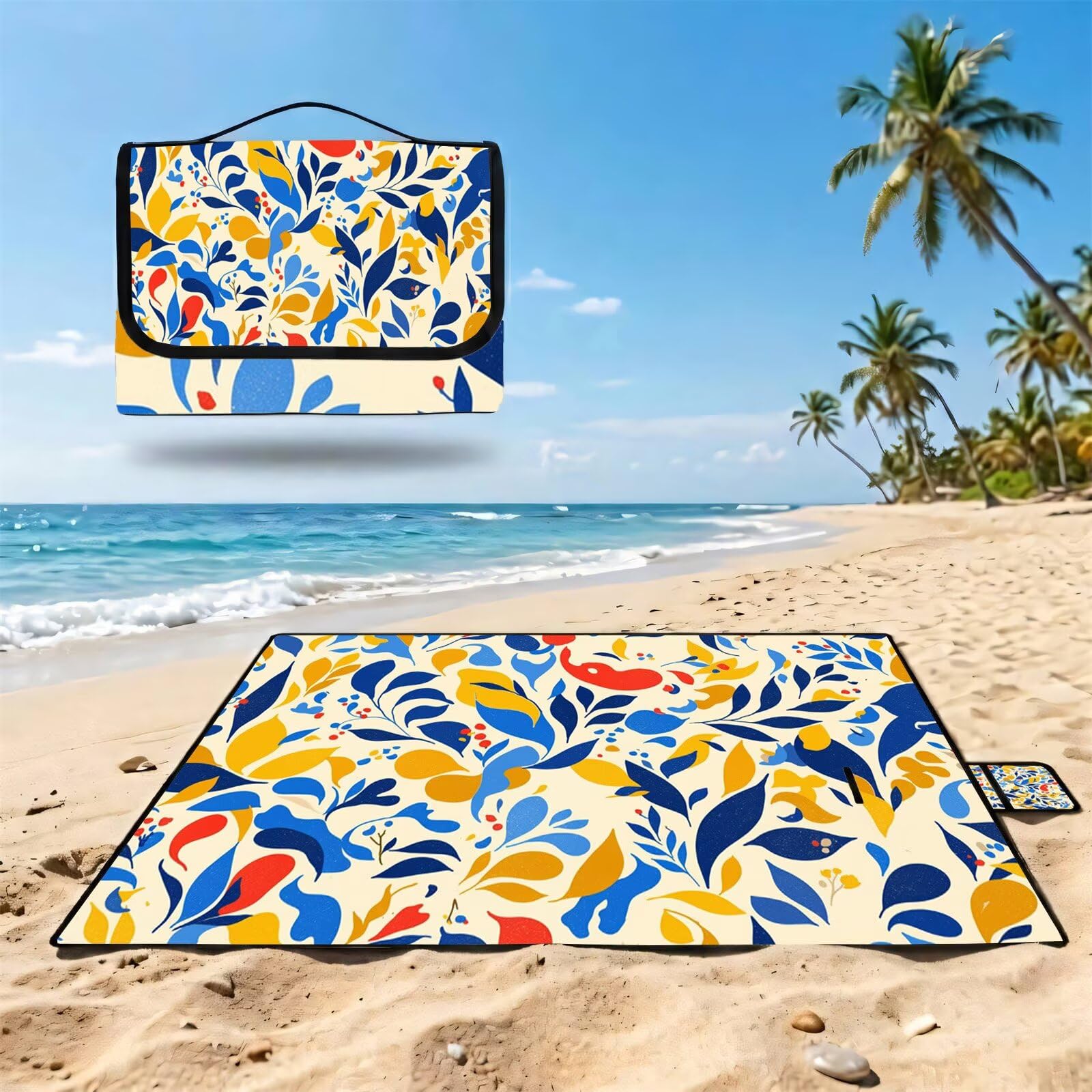 Couverture de Pique-Nique Grande 200x300 cm,Outdoor Couverture Imperméable,Pliable Tapis de Plage Dos en PVC Anti-Sable,Picnic Blanket pour Camping Accessoires,Jardin,Parc,Famille - Crème,jaune UZ-890