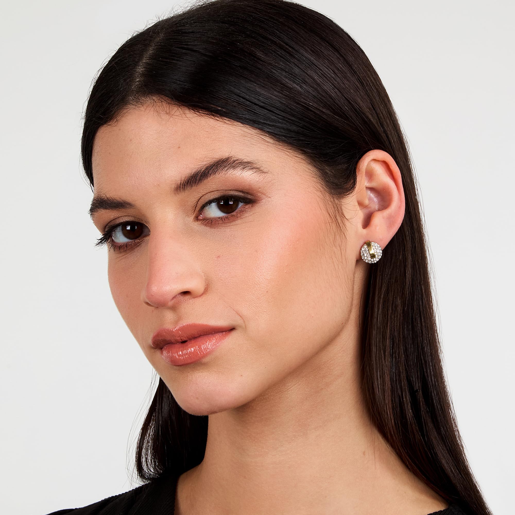 TRUSSARDI Orecchini Donna in Acciaio, Cristalli a Bottone, Collezione T-ROUND, Idee Regalo Donna