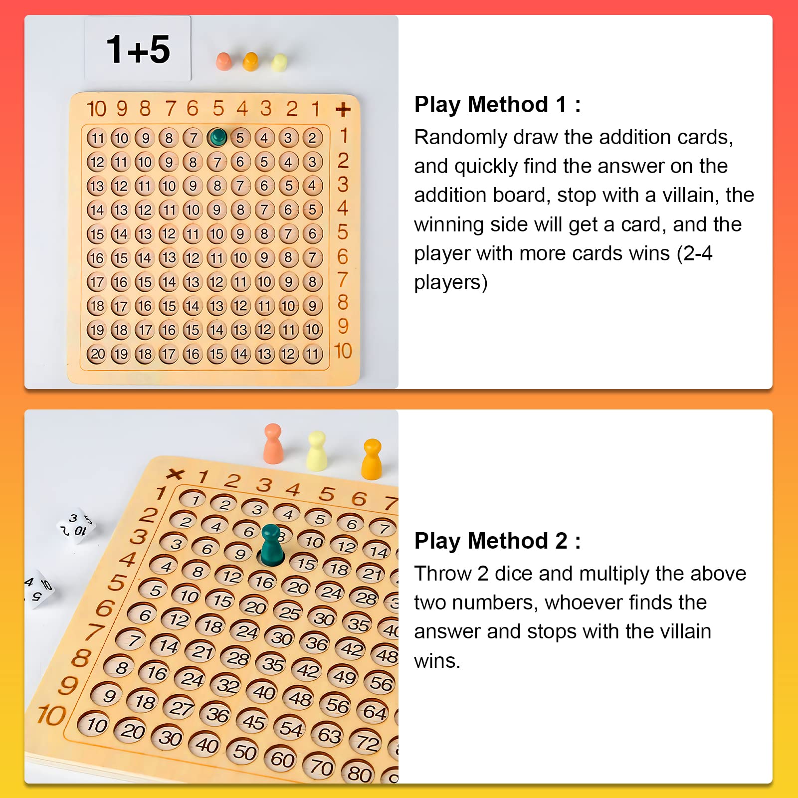 OneNine Jeu de Bord Montessori en Bois Multiplication & Addition 2 en 1, Jeu de Mathématiques 1x1, Apprendre à Calculer, Tableau de Multiplication, Outil d'enseignement de Multiplication par