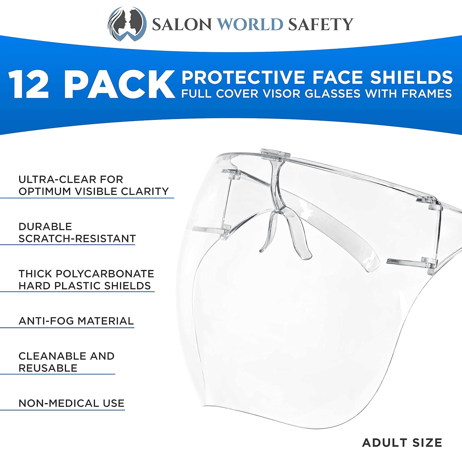 Salon World Safety (Pack of 3) Protective Face Shield Full Cover Visor Glasses with Frames - Ultra Clear Reusable Plastic Goggles, Anti-Fog - Eye Nose Mouth Personal Protection, Sanitary Droplet Guard: Tools & Home Improvement