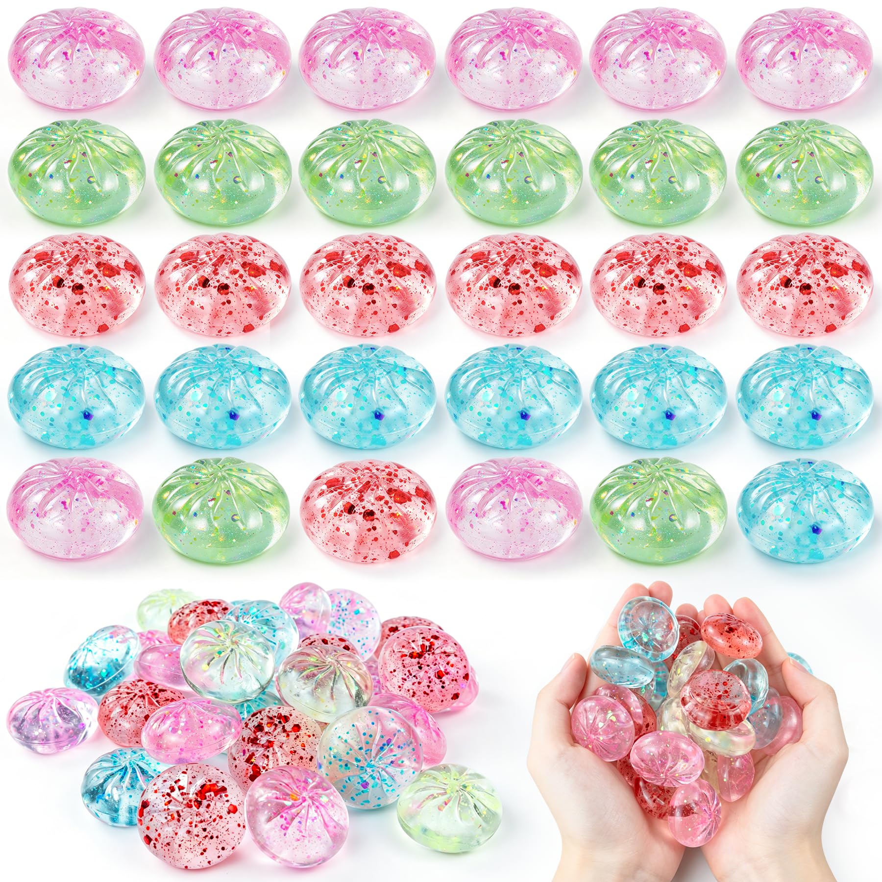 30 Pack Mini Dumpling Squeeze Flash Toys, Dumpling Squeeze Stress Relief Balls, 4 Colors Sensory Hand Toys, Desktop Stretch Stress Relief Toys