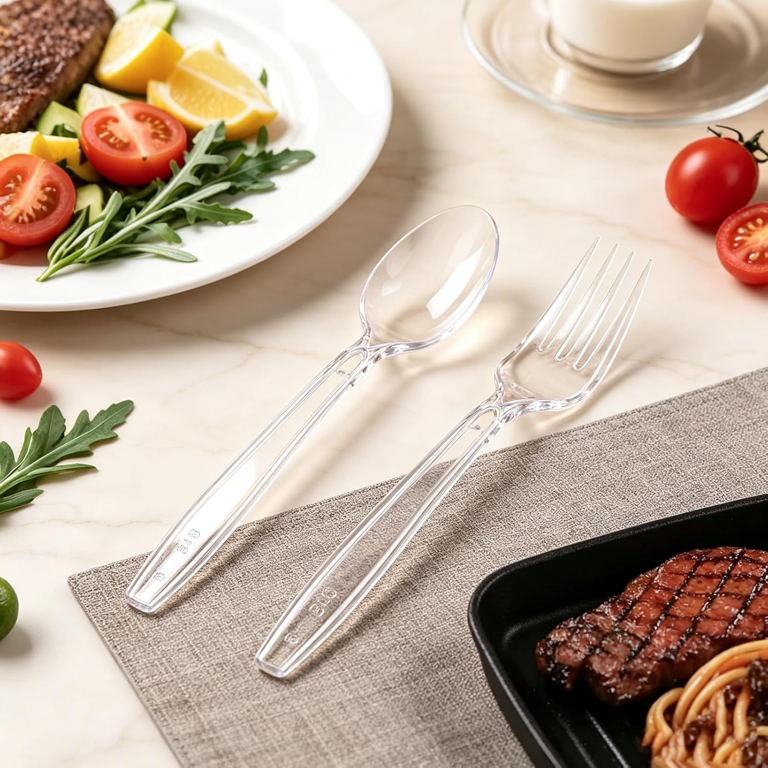 360 Count Extra Heavy Duty Clear Plastic Forks and Spoons thumbnail