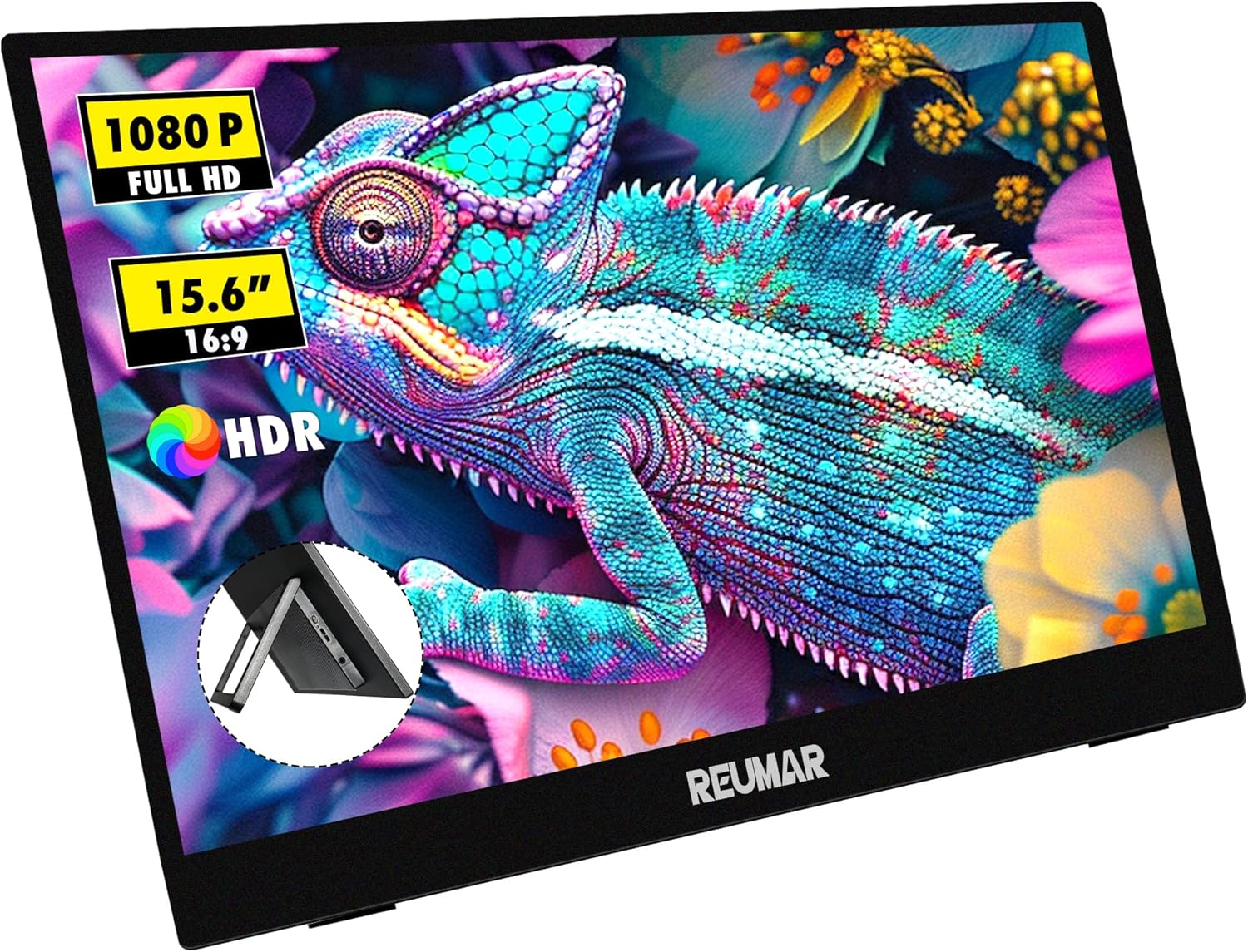 Portable Monitor 15.6 inch, 72% sRGB 1080P HDR FHD, Adjustable Bracket, Laptop Dual C to C & HDMI Second Monitor for PC, Phone Mac Switch PS4/PS5 Gaming Display, Zero Bezel VESA-Protection Package