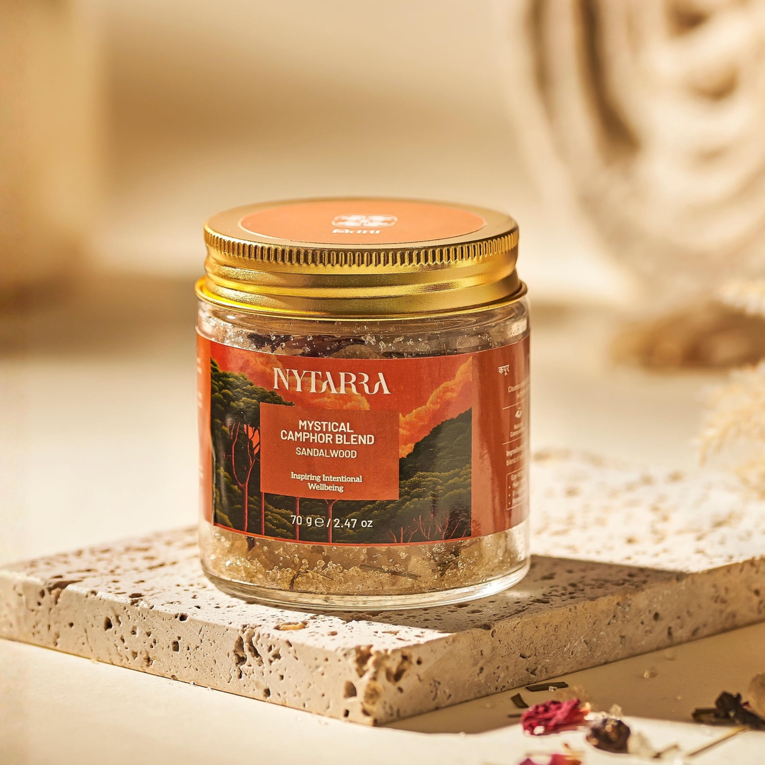 Sandalwood Mystical Camphor Blend - 70g | Pure Kapoor/Kapooram for Diffuser, Daily Use & Meditation | Infused with Herbs, Spices & Dried Flowers | Long-Lasting Divine Fragrance