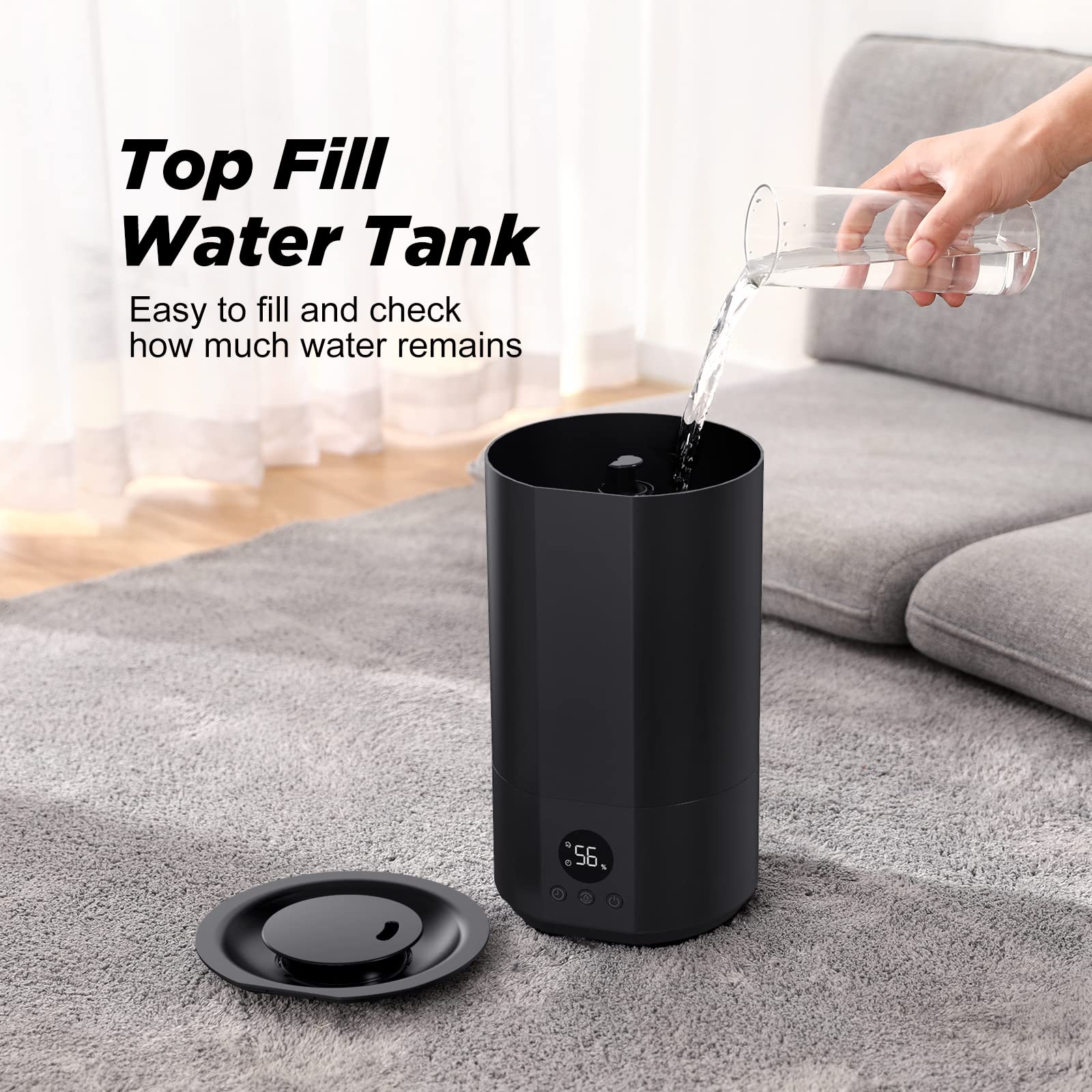 4L Top Fill Humidifiers for bedroom, 25dB Quiet Ultrasonic Cool Mist