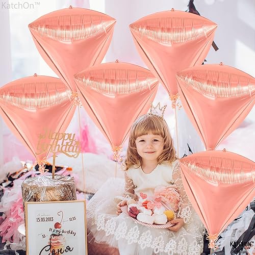 Miniatura 2 de KatchOn, Globos brillantes de diamantes de oro rosa de 22 pulgadas, 6 piezas, globos de aluminio de oro rosa, decoraciones de diamantes de oro rosa,
