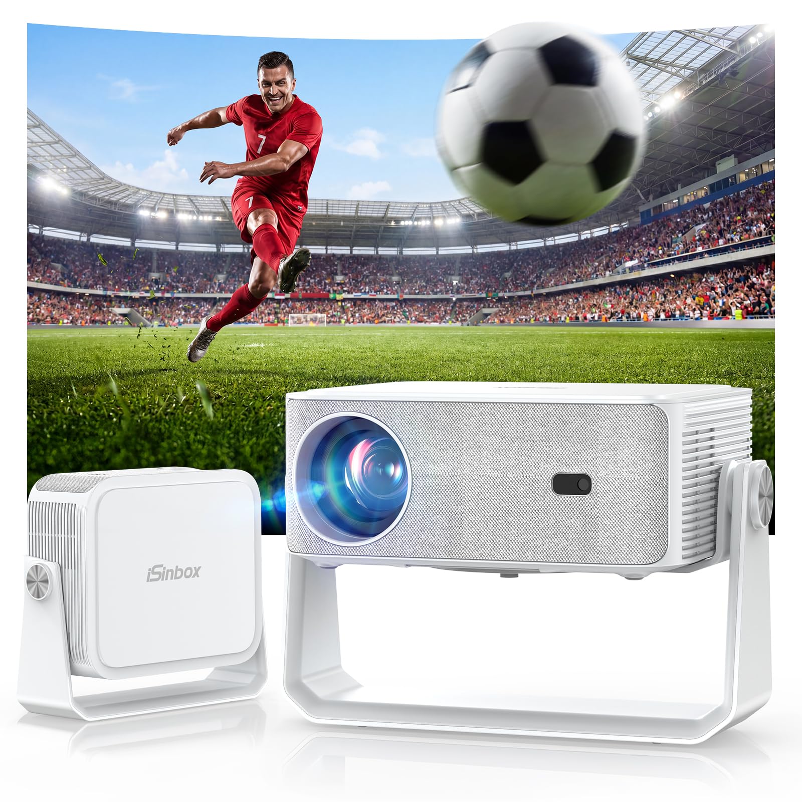 iSinbox 4K Beamer Outdoor mit Netflix, 2x20W Dolby & DTS, HDR10+, WiFi 6 | Schwenkbarer Ständer,Auto Screen Fit, KI-Autofokus, 6D-Keystone, Bluetooth 5.4 Projector für Heimkino, Gartenkino & Gaming