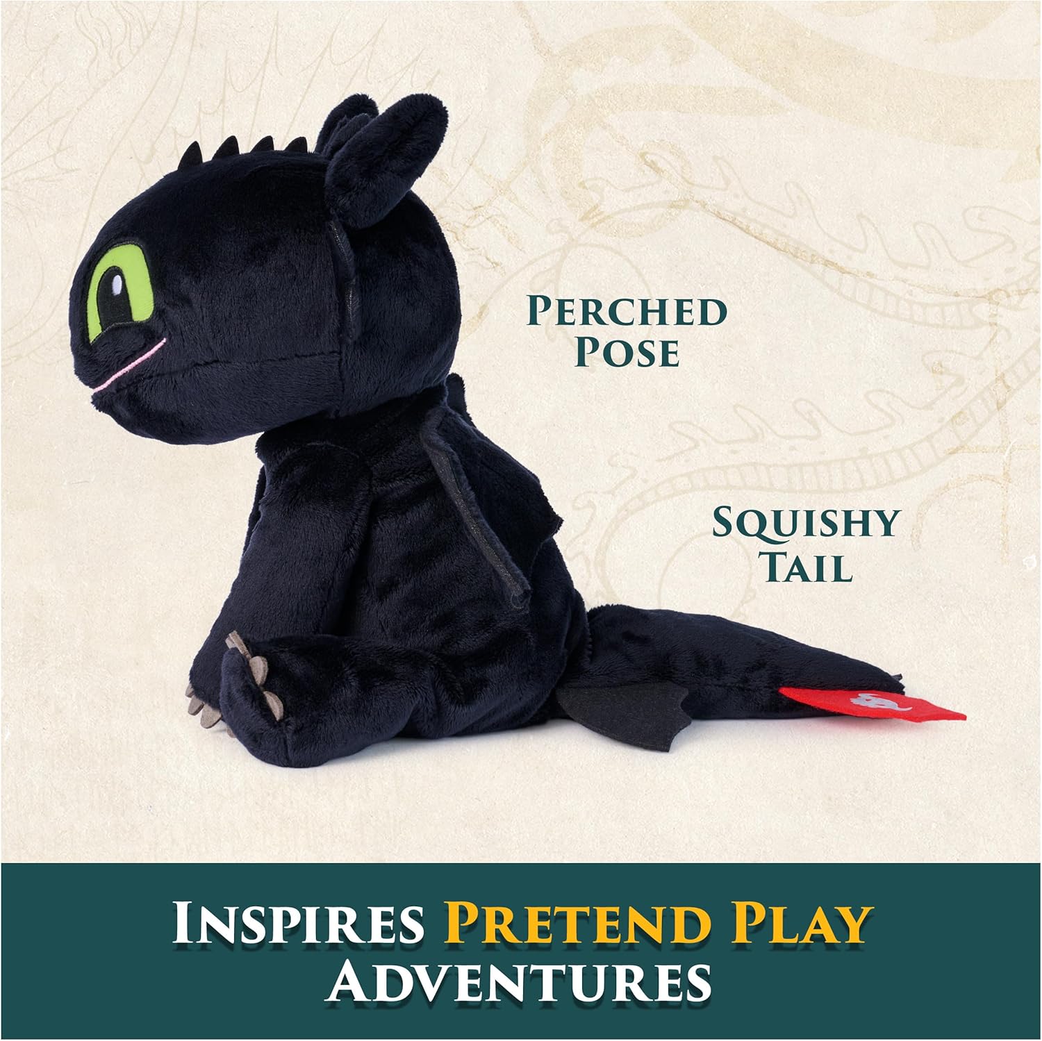 DreamWorks Dragons How to Train Your Dragon, Cuddly Toothless Plush Toy, Stuffed Animal, Movie Merch, Kids Toys, Ages 3 and Up, 10”