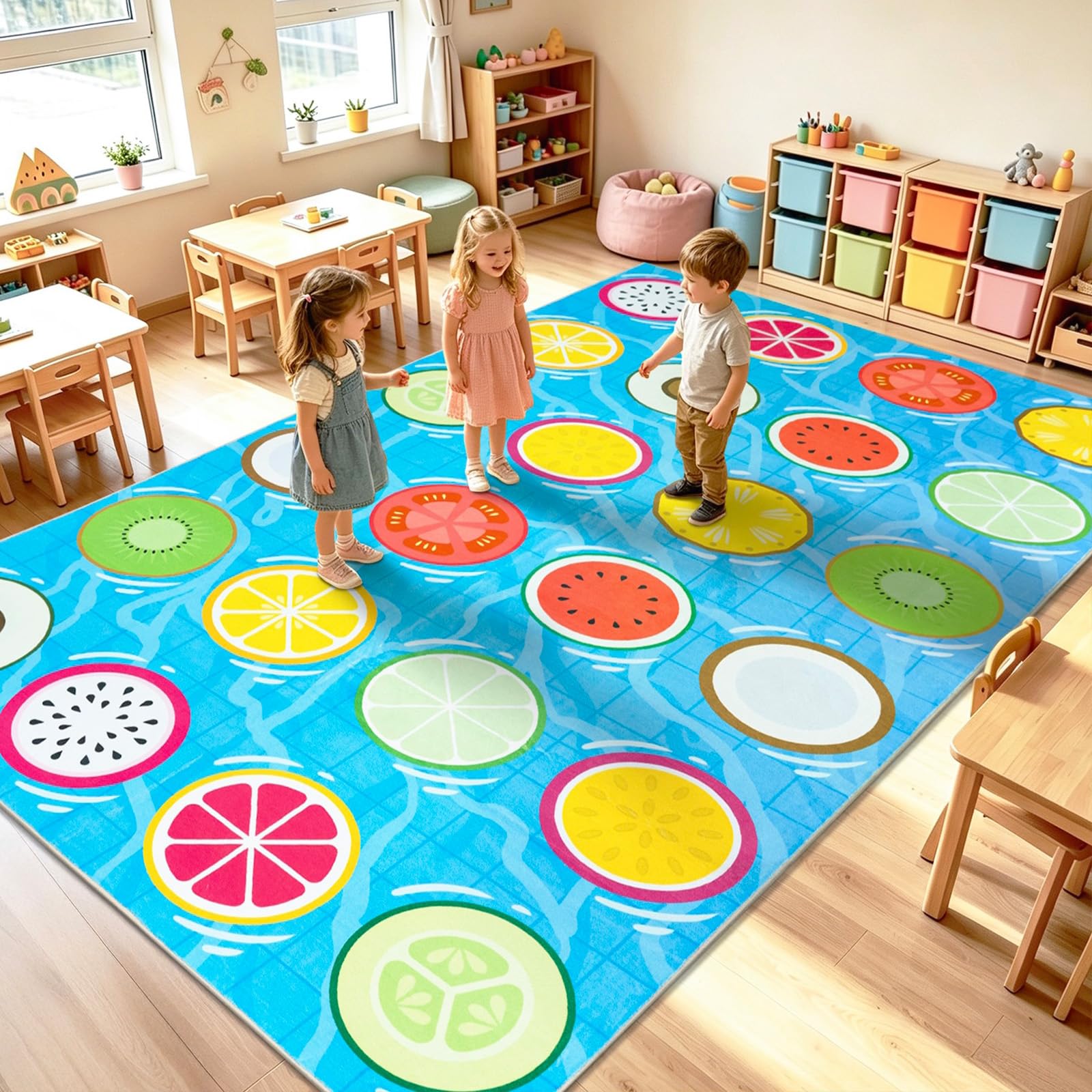 OHDS Large Classroom Rug 7x12ft, Colorful Educational Kids Rugs Carpet with 24 Seating Spots, Soft Non Slip Circle Time Play Mat for Elementary Classroom Playroom Preschool Daycare Nursery Bedroom